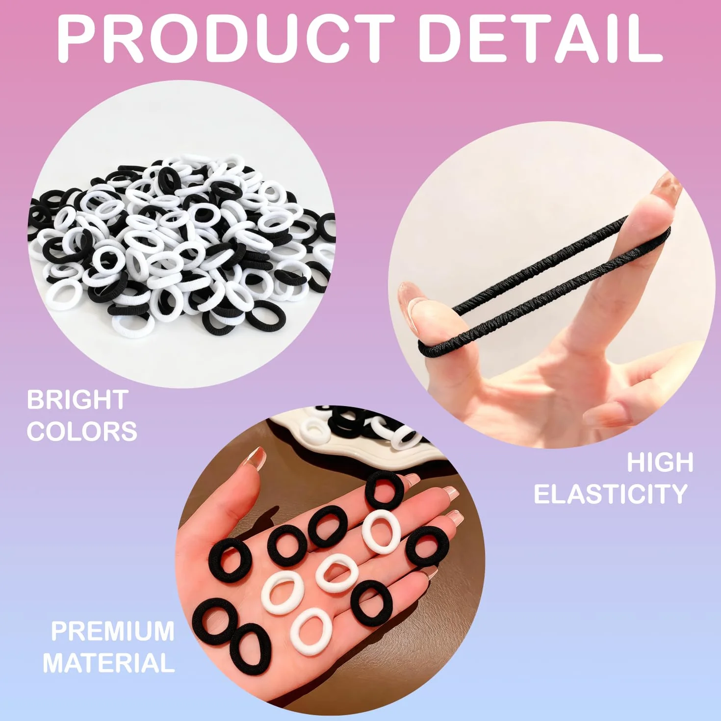 Élastiques Cheveux Bébé 20mm Noir Blanc pour Filles Enfants