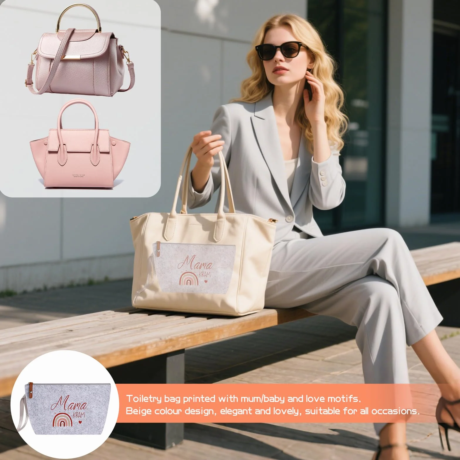 Trousse de Maquillage en Feutre Gris Clair pour Femmes Enceintes Cadeau de Naissance Baby Shower