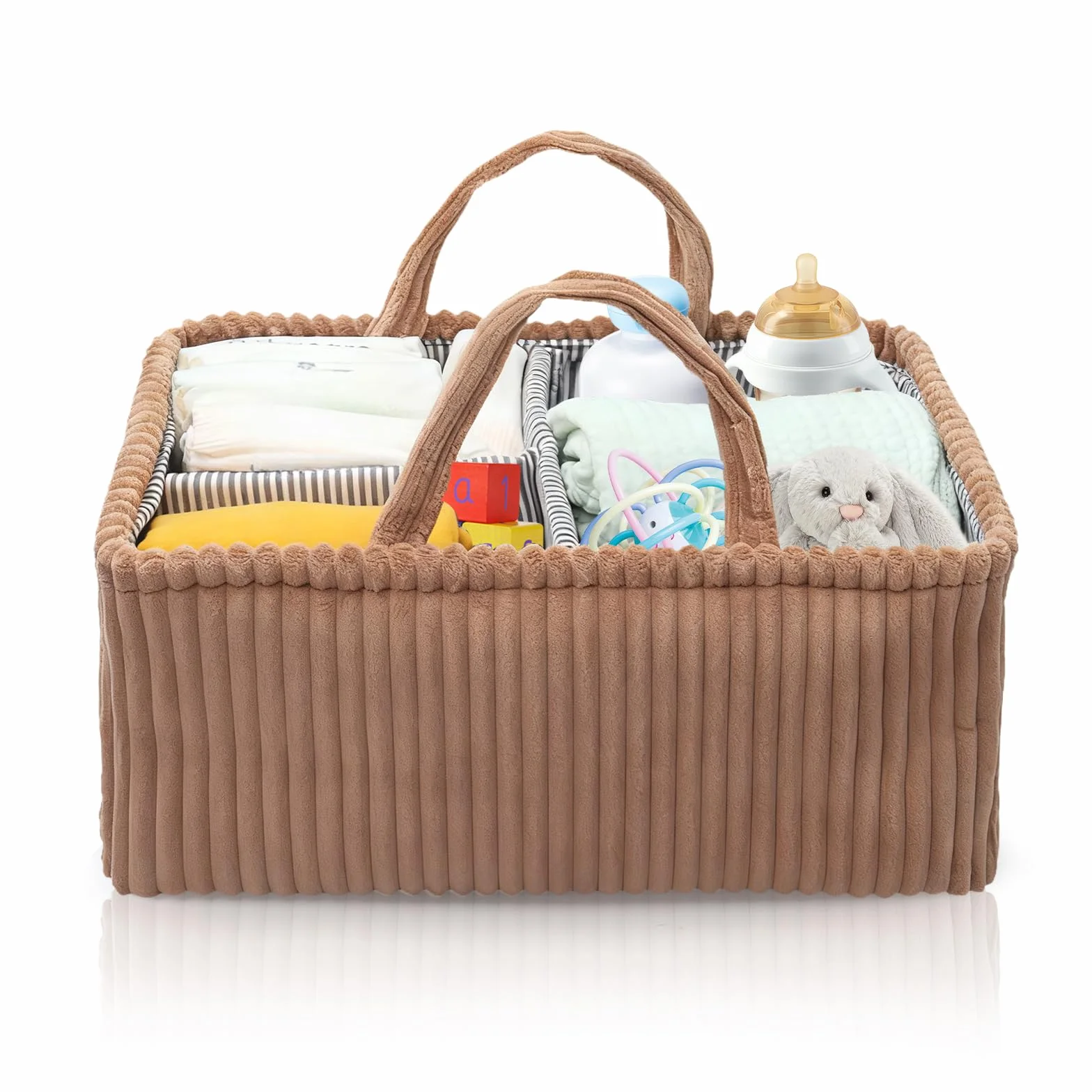Organiseur de table à langer bébé panier velours côtelé marron foncé