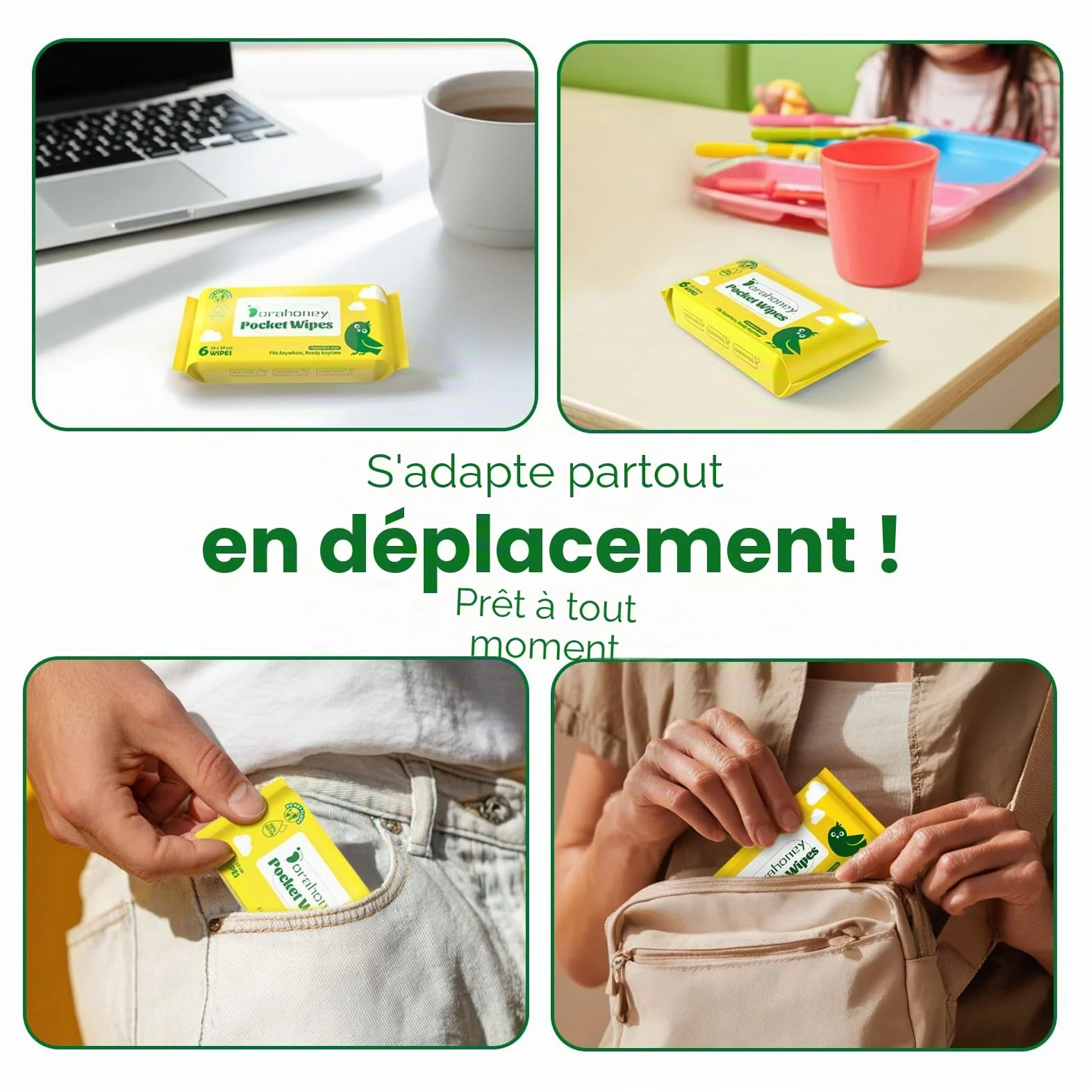 Lingettes Humides Voyage 99% d'Eau Sans Parfum Hypoallergéniques pour Peaux Sensibles Lot de 8 (48 Lingettes)
