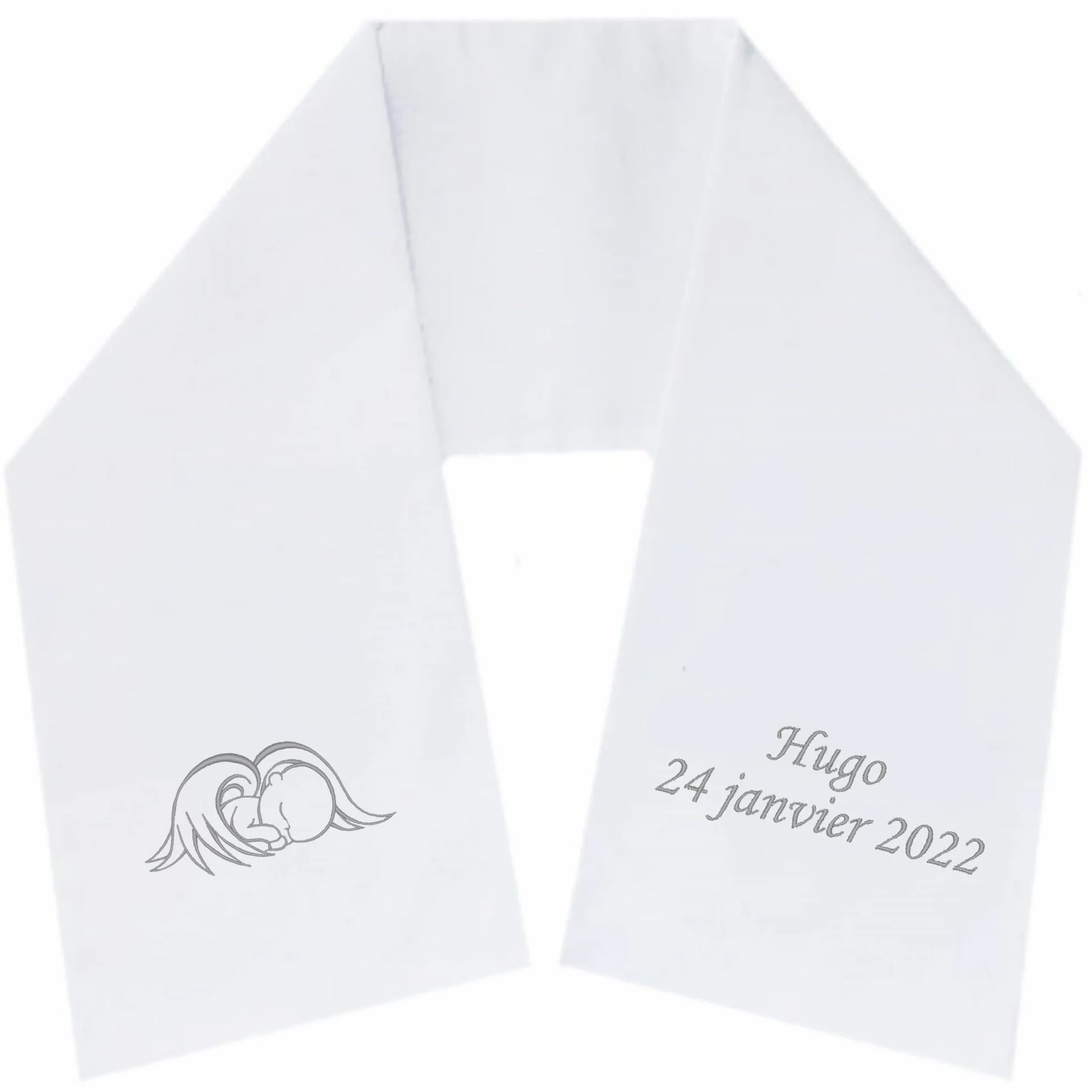 Écharpe de Baptême Personnalisée Brodée Prénom Date 100 Modèles Coton Cadeau Bébé