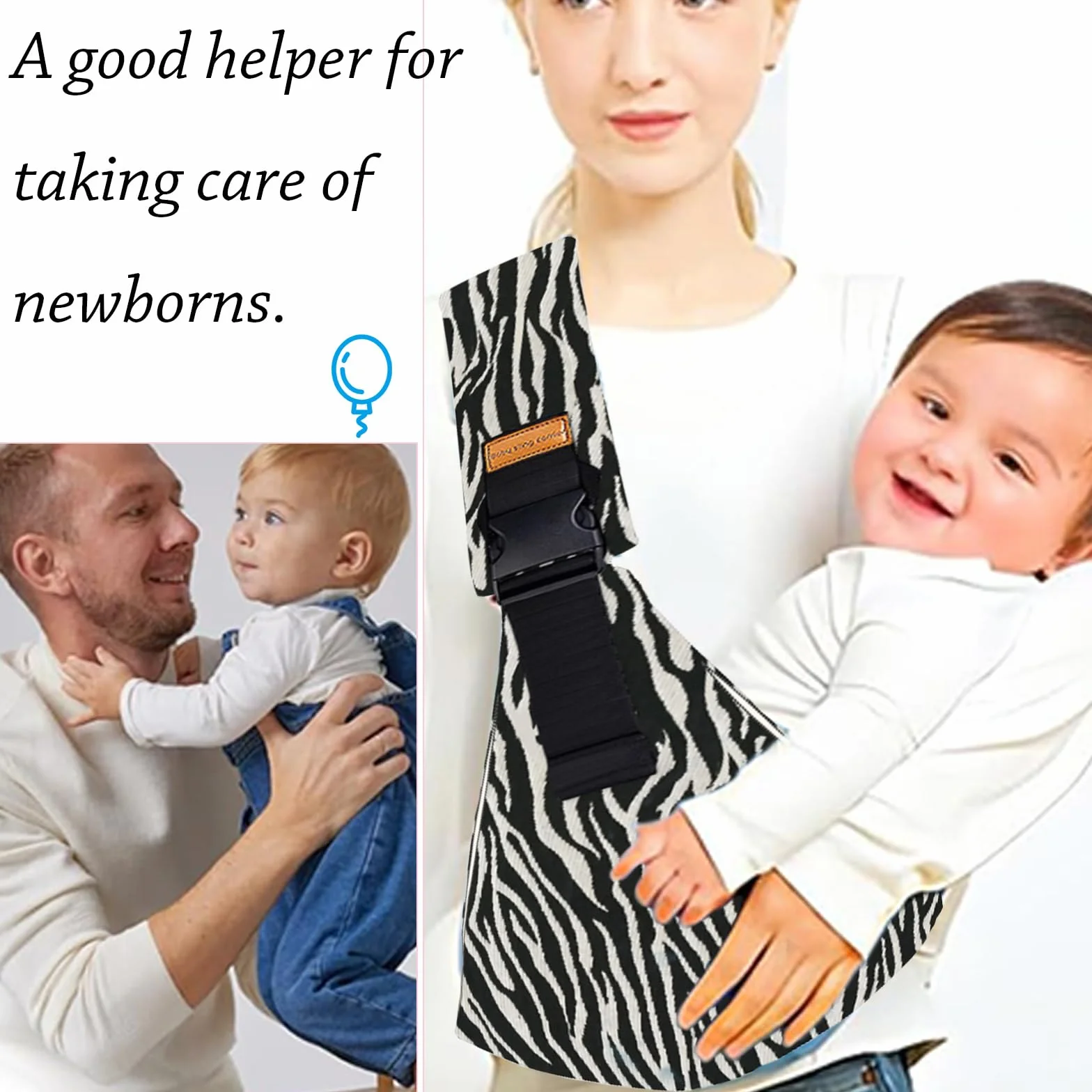 Baby Carrier Physiologique Porte Bebe Toddler Réglable Léger Respirant 0-36 Mois Kangourou Sling (Rayures Zèbre)