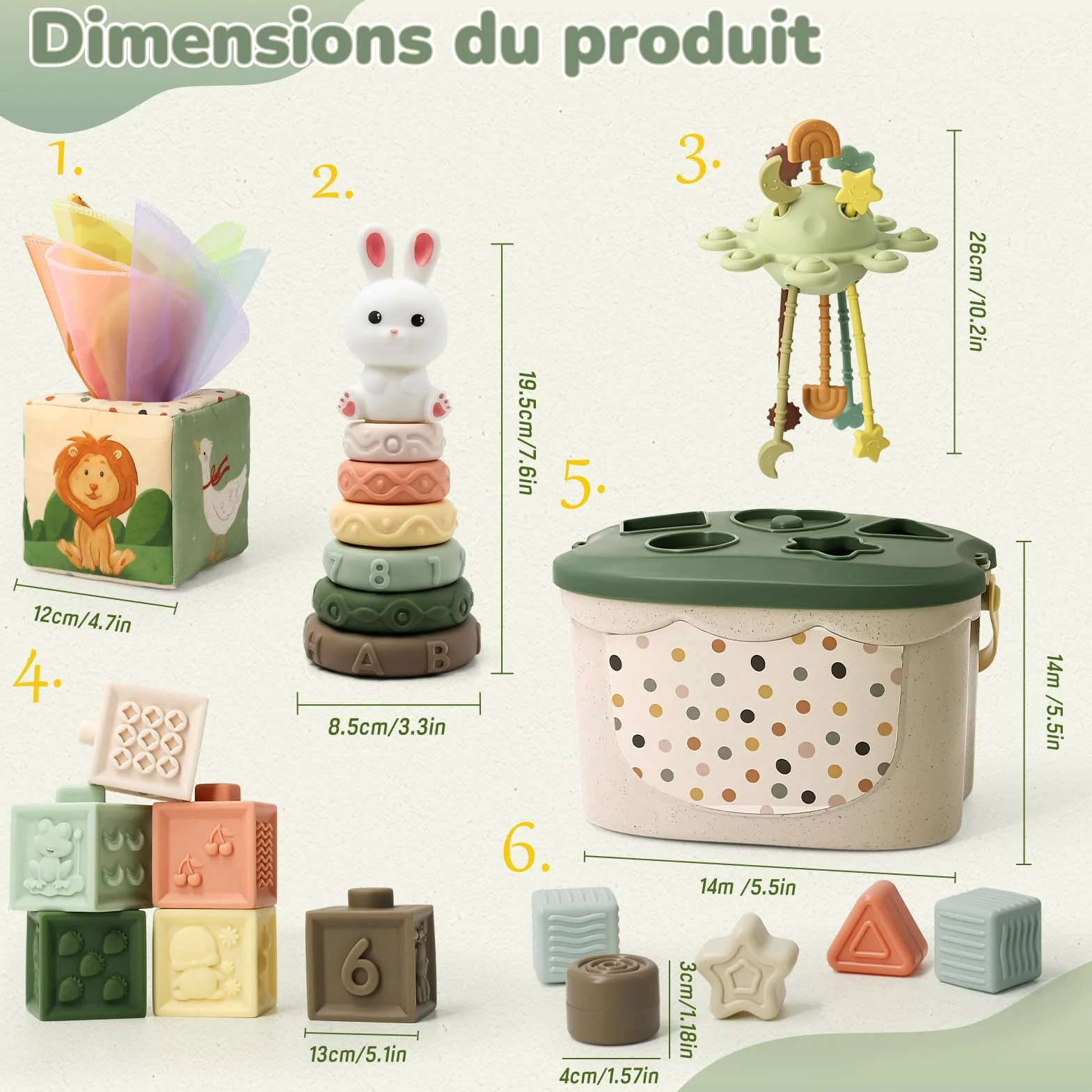Jouet Bébé 6 Mois Montessori 5 en 1 – Jeux d’éveil 6-12 Mois avec Trieur de Formes, Boîte à Mouchoirs, Empilement | Jouet Sensoriel Cadeau pour Enfants 7 8 9 Mois