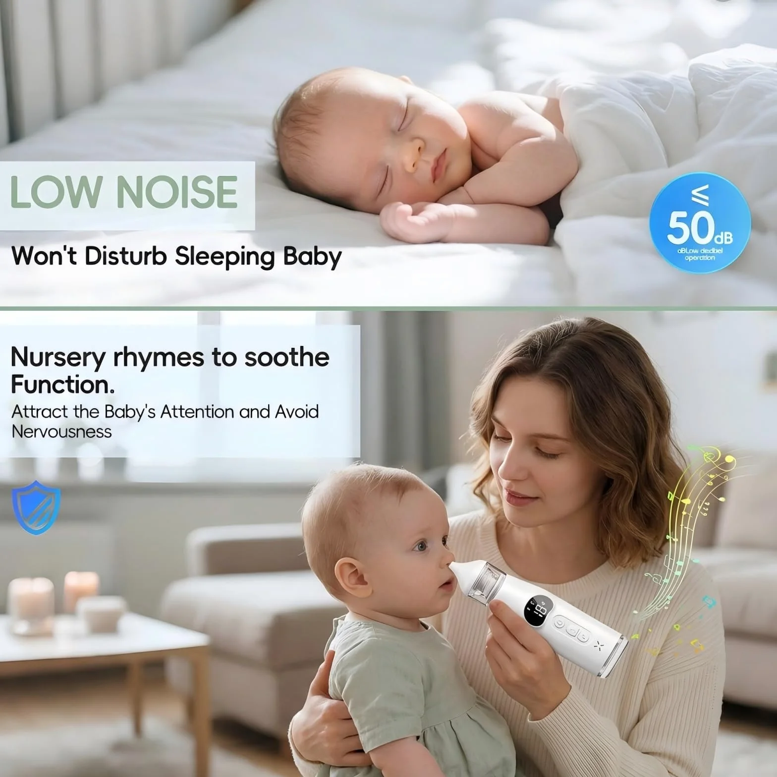 Aspirateur Nasal Bébé 60Kpa avec Écran LCD, 9 Niveaux d'Aspiration, Rechargeable USB-C, Silencieux <60dB, Anti-reflux