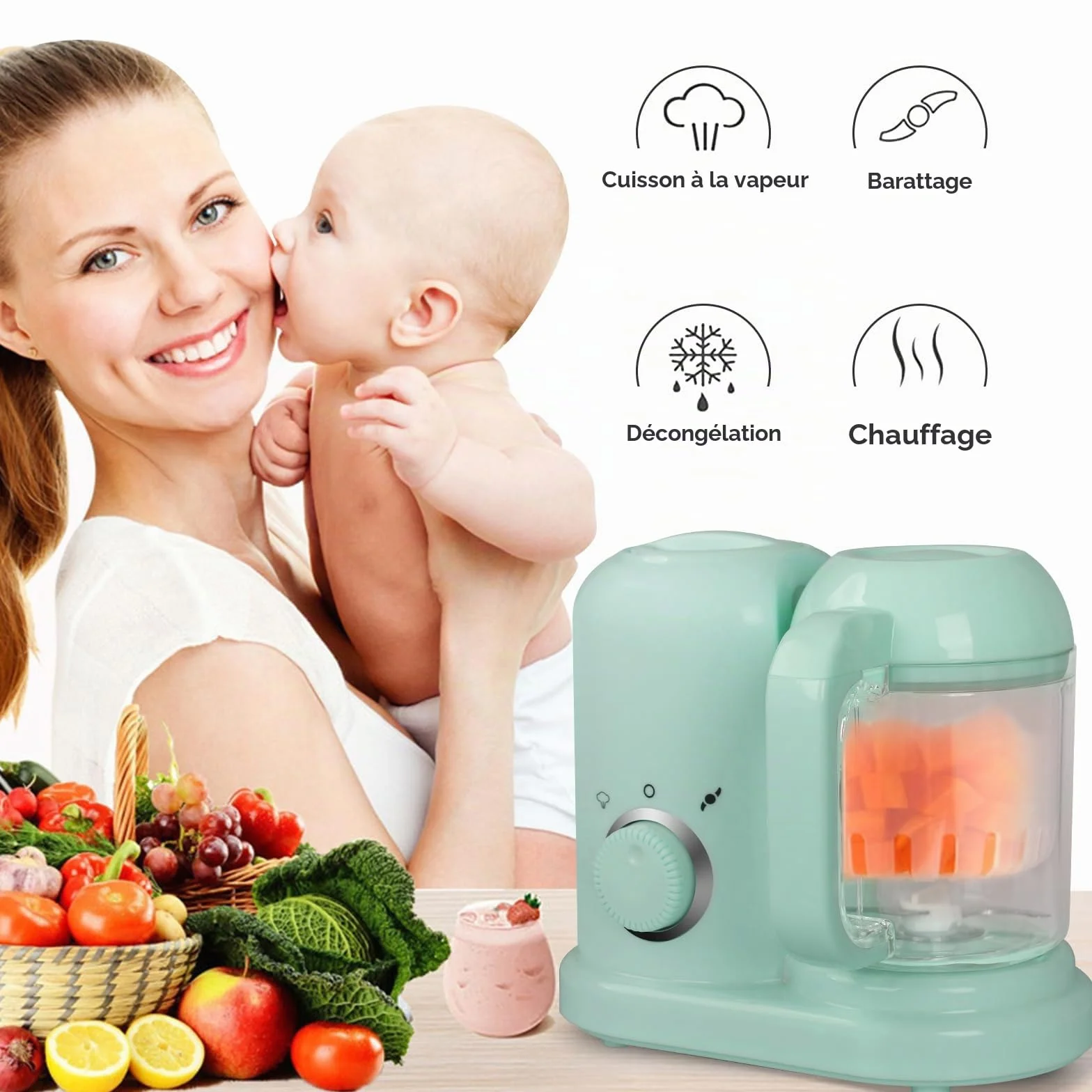 Robot multifonctions 4 en 1 préparateur d'aliments pour bébés cuiseur vapeur mixeur Vert
