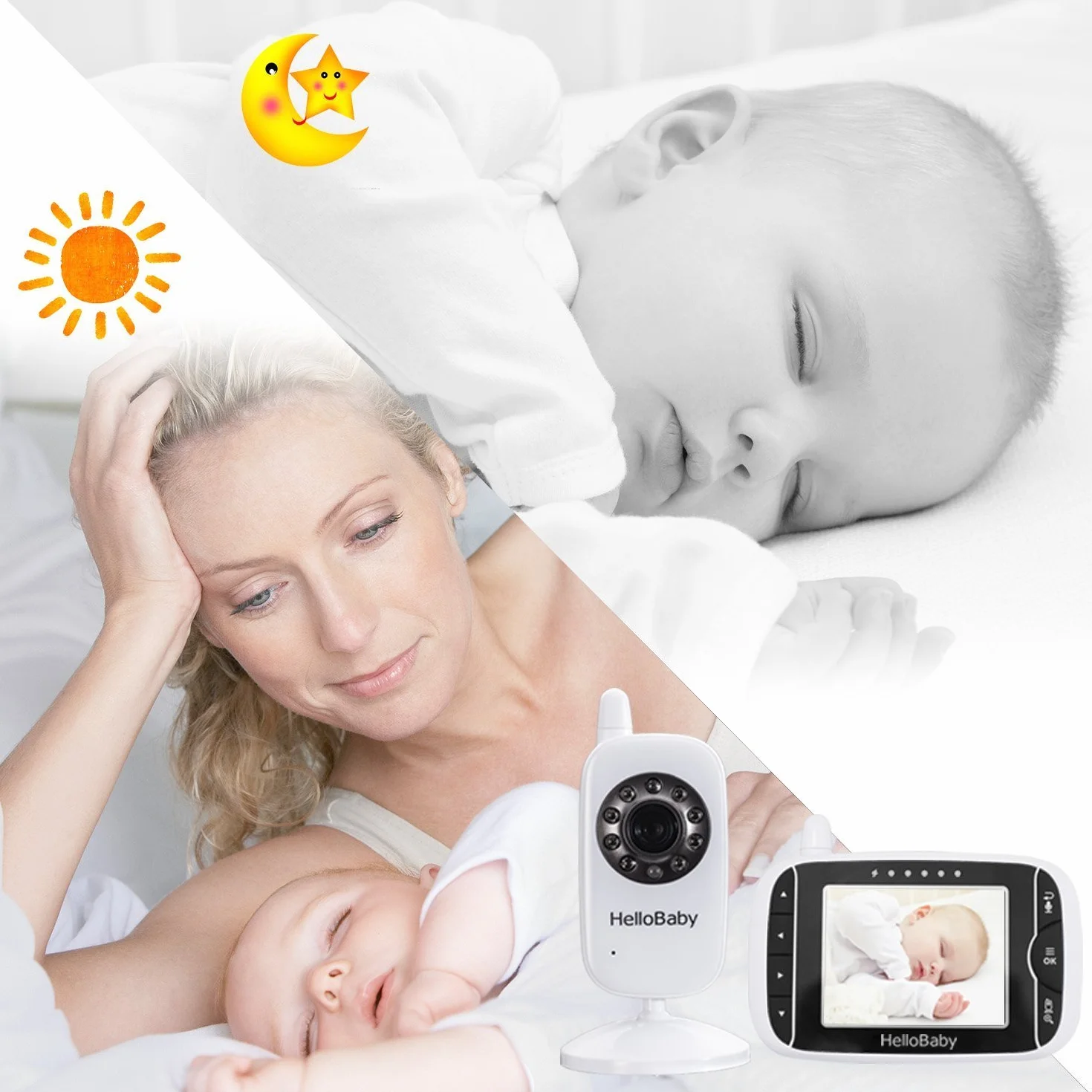 HelloBaby Babyphone sans WiFi Caméra Surveillance Température Vision Nocturne Communication Bidirectionnelle