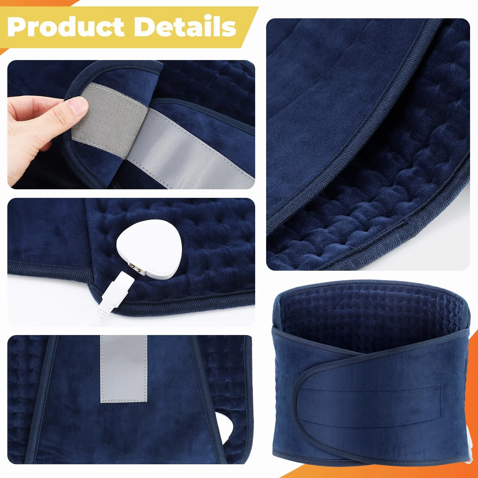 Coussin Chauffant Électrique Lombaire 9 Réglages Température Protection Surchauffe Bleu Marine