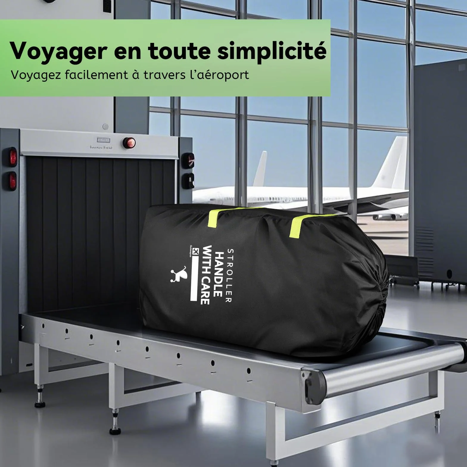 Sac de Voyage pour Poussette Avion, Grand Housse Protection Poussette Vol, Noir
