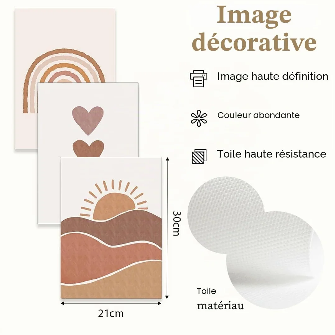 Lot de 3 tableaux décoration murale chambre enfant fille Arc-en-ciel DIN A4