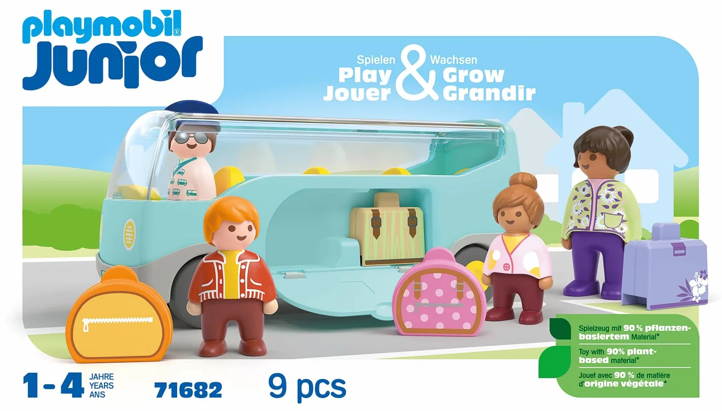 Playmobil 71682 Junior Autocar de Voyage avec Bagages et Figurines Jouet Végétal Dès 12 Mois