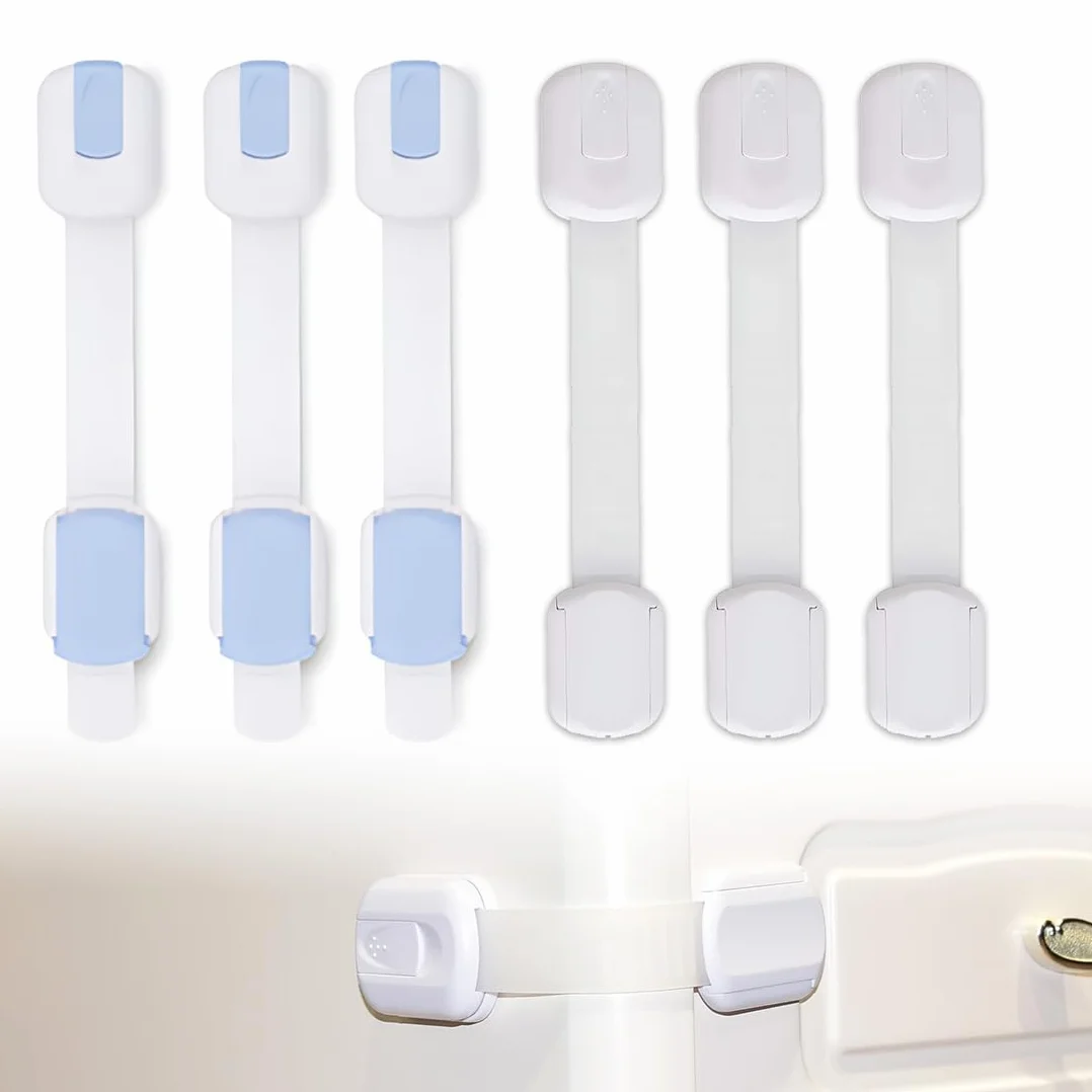Bébé Sécurité Verrouillage 6 Pièces No Punch Adhésif Fort Bloc Tiroir pour Placards Frigos Tiroirs Toilettes (Blanc, Bleu clair)