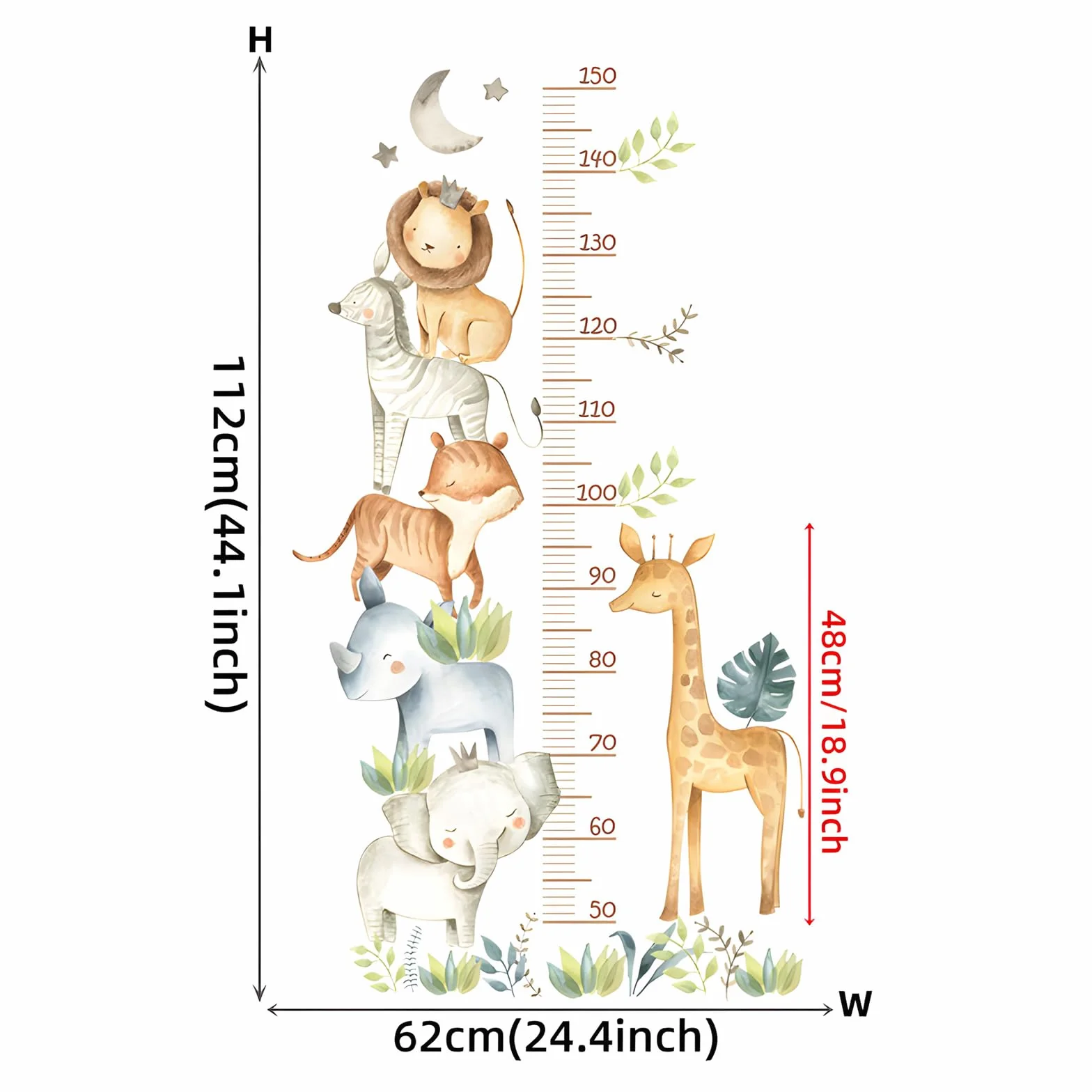 Sticker mural toise de mesure enfants 50-150 cm animaux forêt