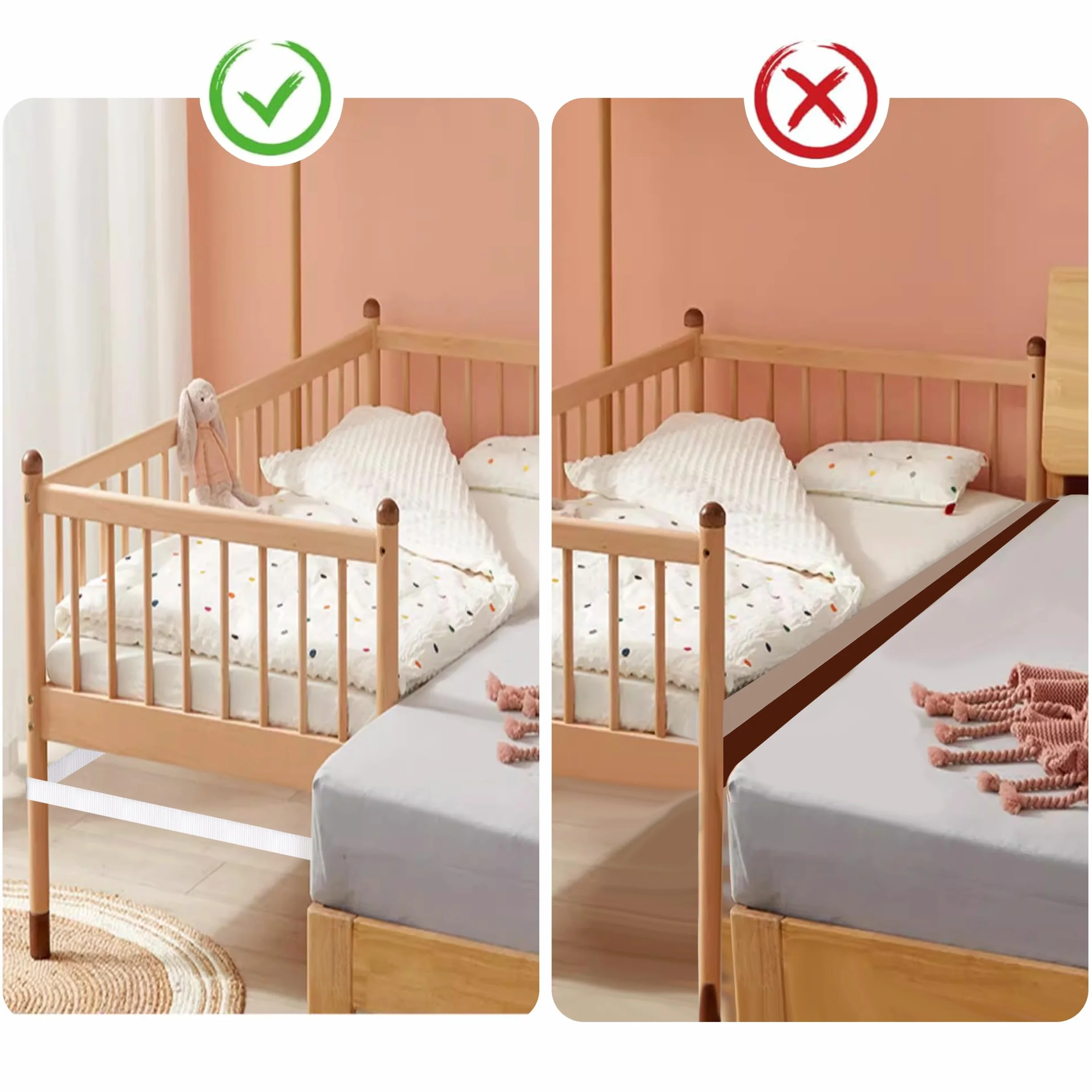 Sangle de Lit Bébé Réglable 8M Blanc pour Fixation Lit Adulte Boxspring