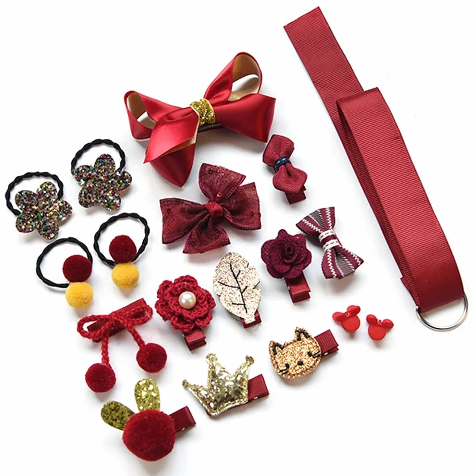 Accessoires de cheveux bébé fille 36 pièces clips arcs élastiques cravates boîte-cadeau