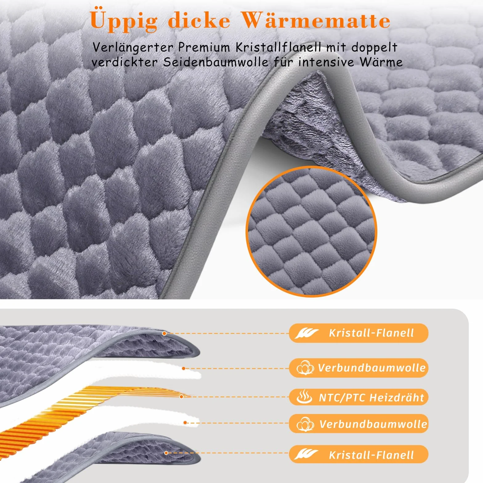 Coussin Chauffant Cervicales XXL 80x42cm Arrêt Automatique Niveaux 25-55°C Minuterie 1-12H