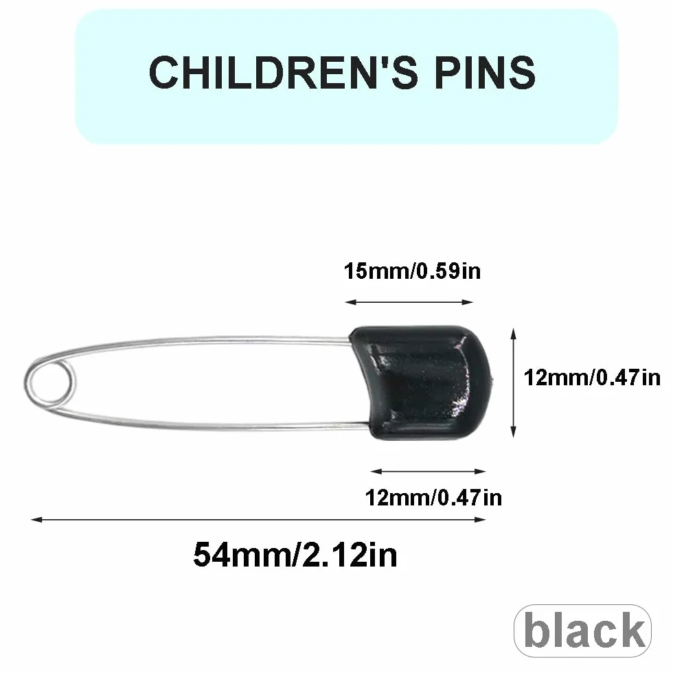 Épingles à couches 5,5 cm plastique noires lot de 50 avec fermeture de verrouillage