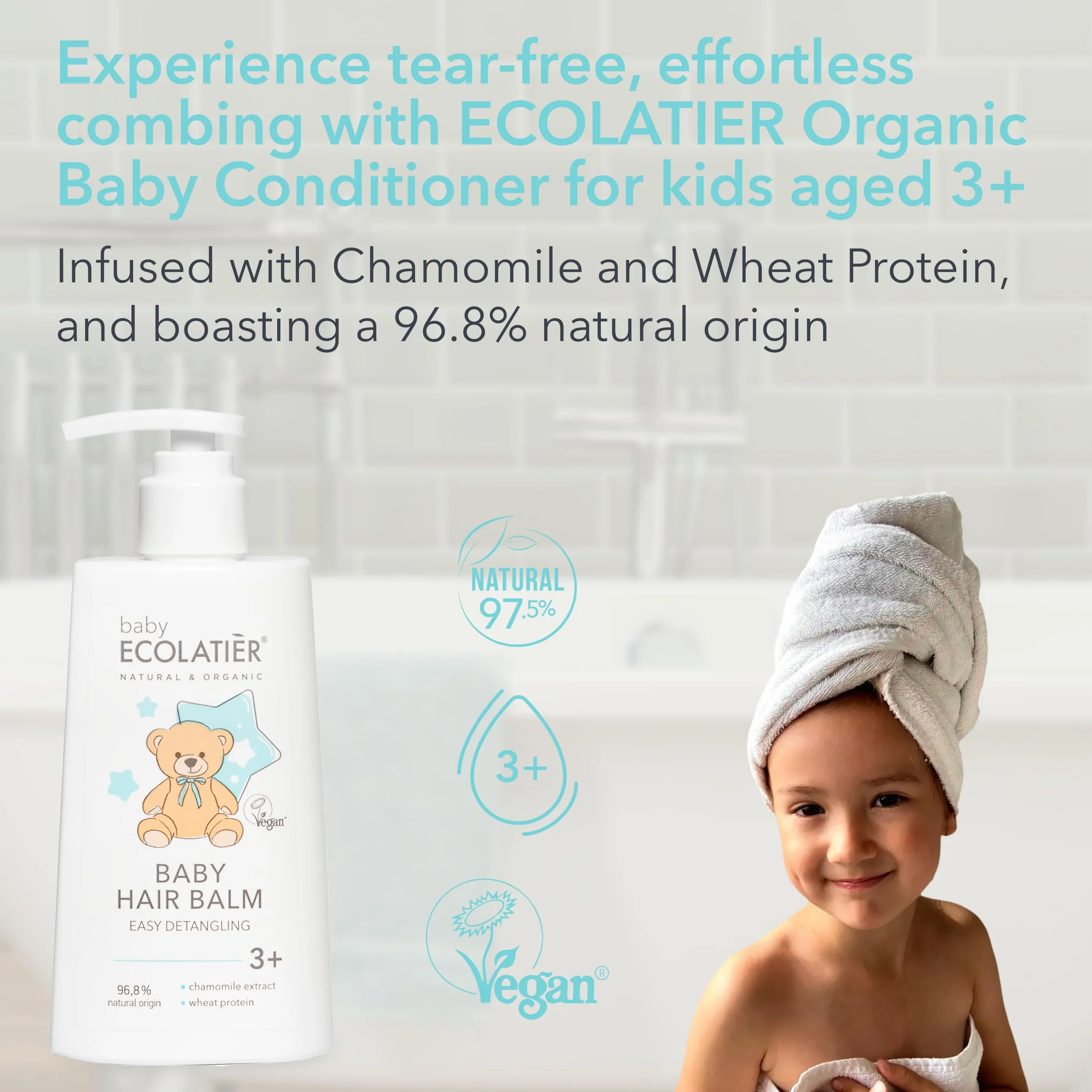 ECOLATIER Baume nourrissant pour cheveux bébé 250 ml camomille protéines de blé 96,8% naturel végétalien