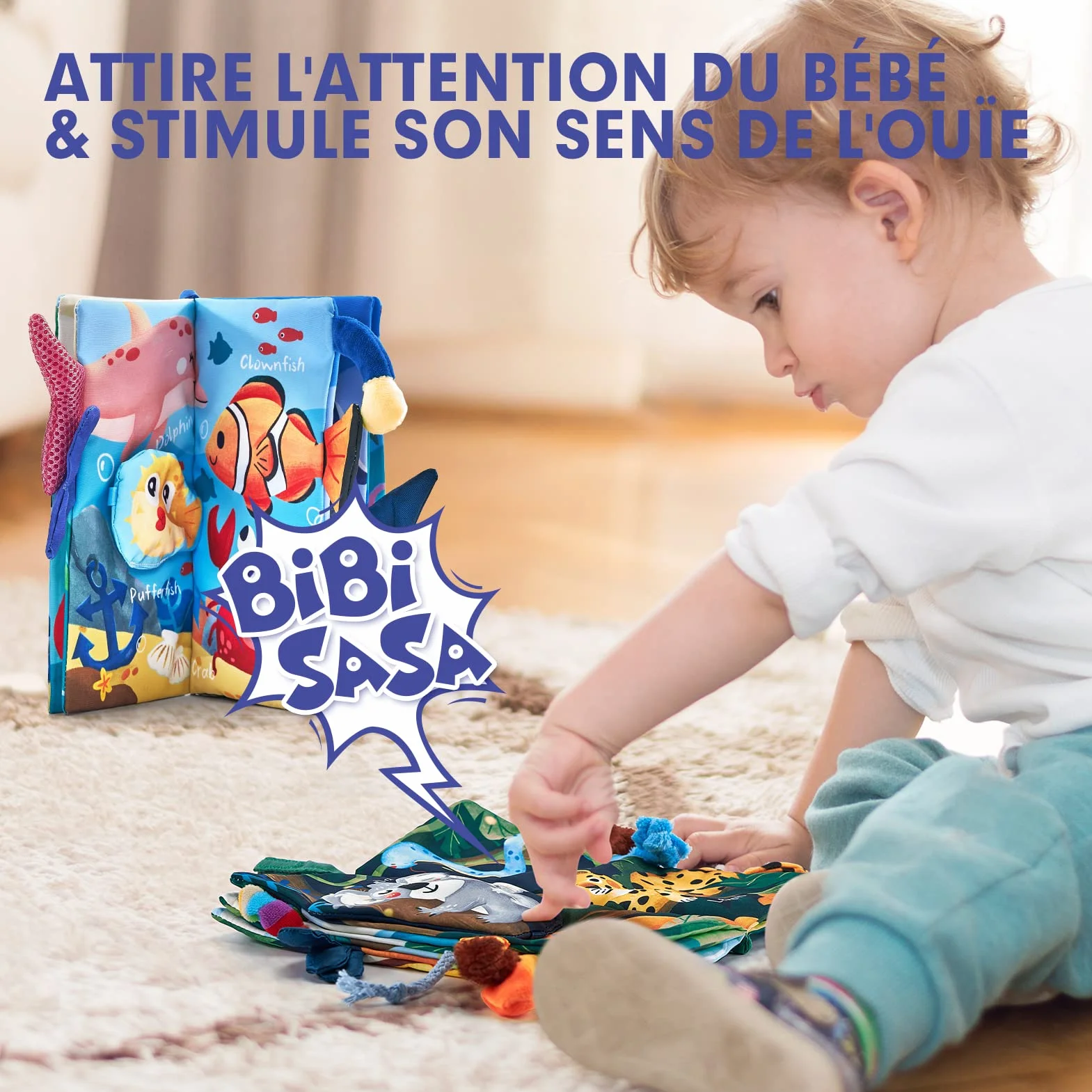 hahaland Livre Tissu Bébé 0-3-6 Mois Jouet Poussette 8-9 Mois Set Doux Froissé Cadeau Naissance Fille Garçon 2PCS