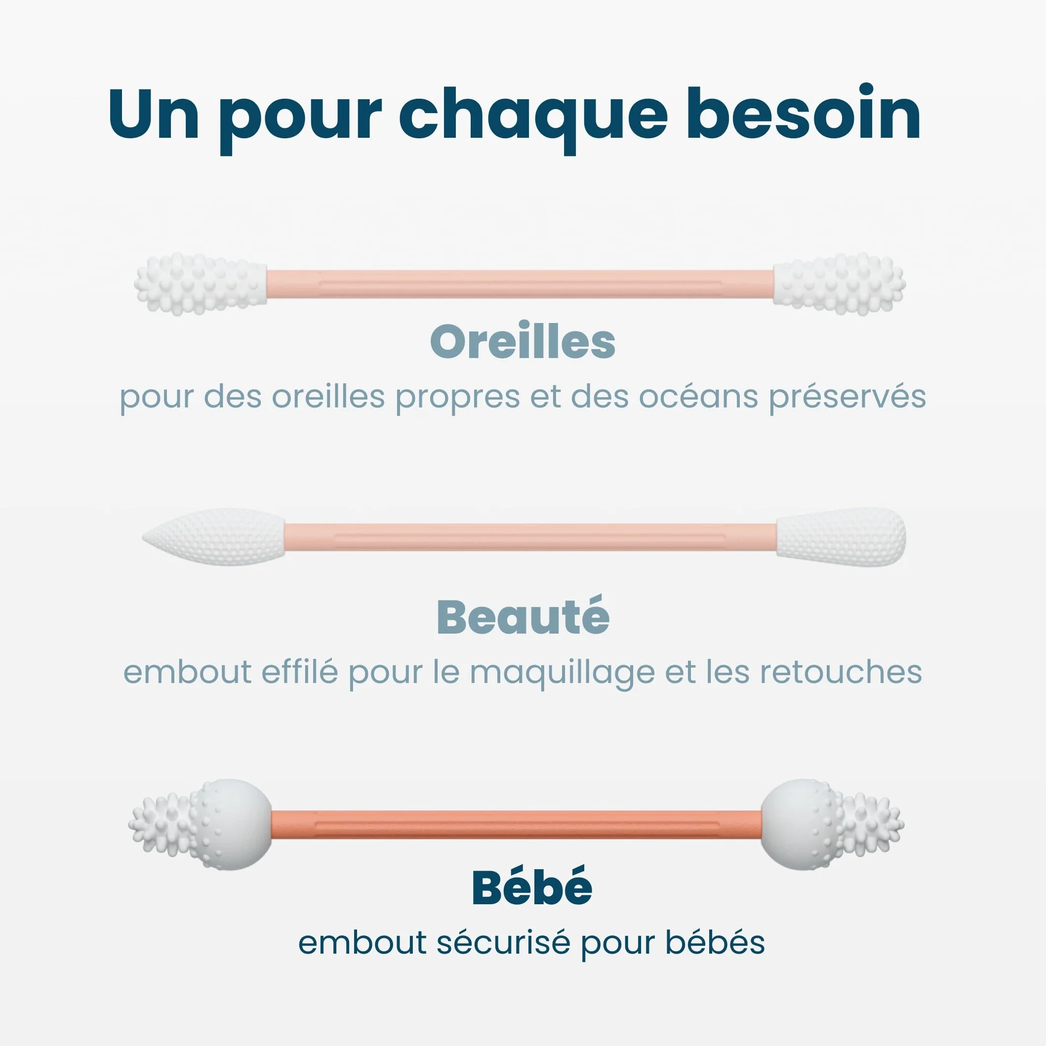 LastSwab® Bébé Cotons-tiges réutilisables en silicone – Nettoyeur oreilles nez nouveau-nés – Lavable sans BPA zéro déchet étui Pêche