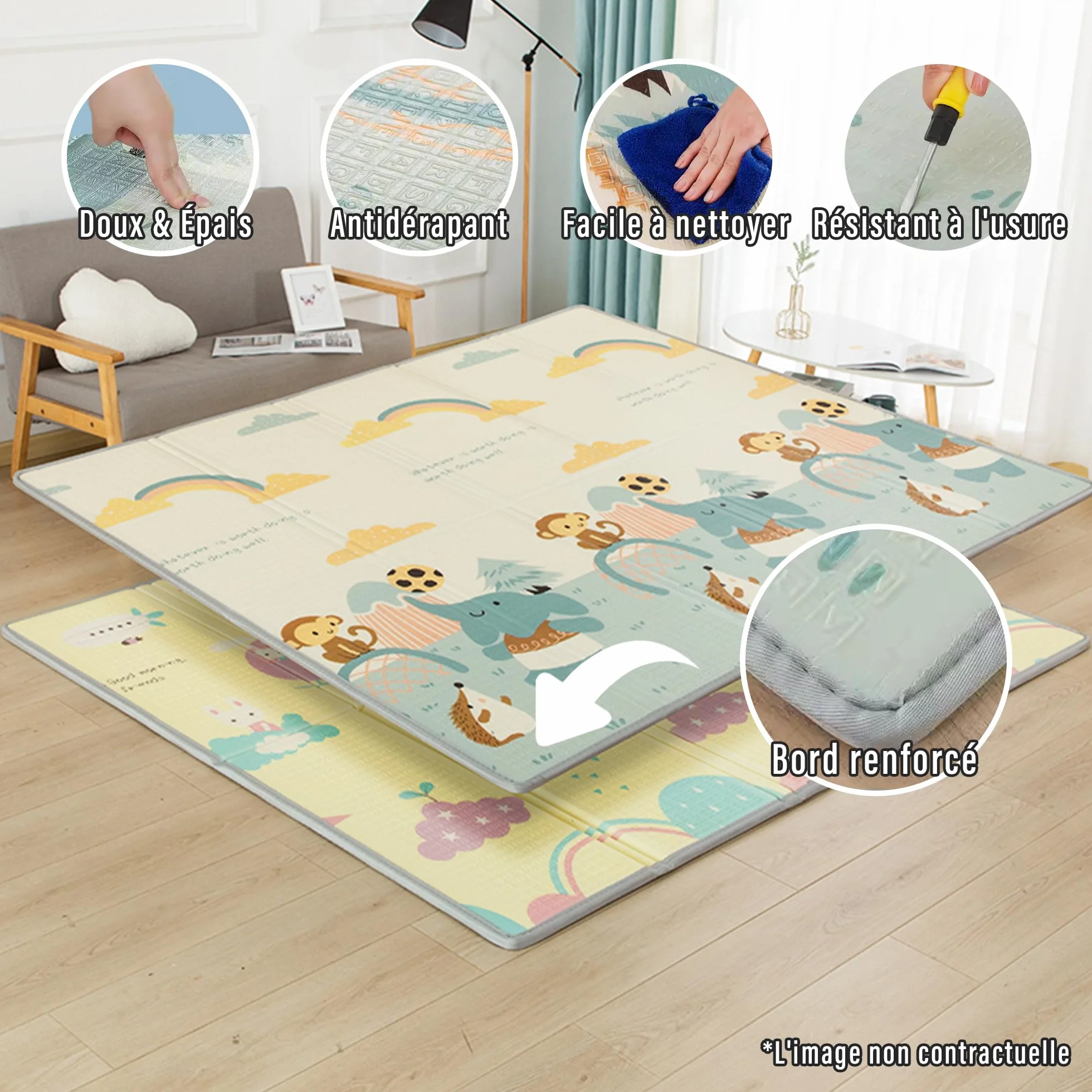 Parc bébé complet avec tapis en Tissu Oxford, centre d'activités intérieur et extérieur, filet respirant 4 côtés et ventouses (180 x 200 cm)
