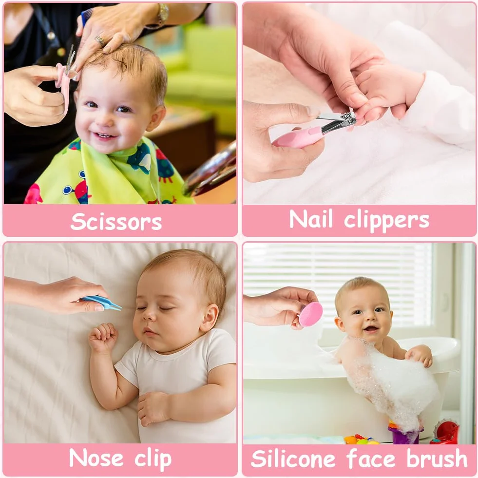 Flintronic Trousse de Soin Bébé 14 Pièces, Trousse de Toilette Compacte avec Brosse à Cheveux et Pince à Ongles
