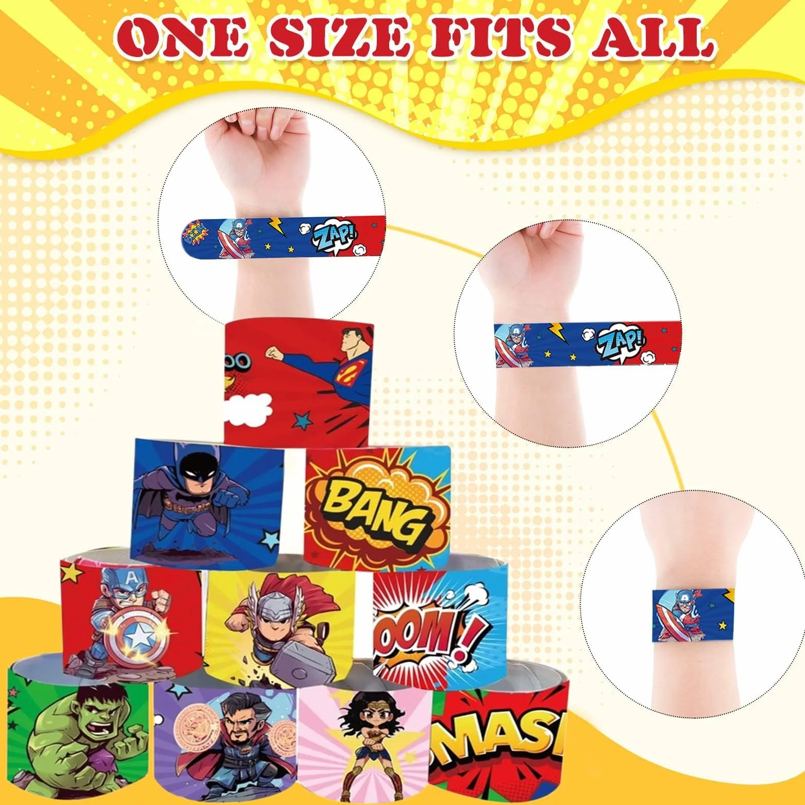 POPOYU 24PCS Slap Bracelet à Claquer Super Héros Enfant Cadeau Filles Garçons