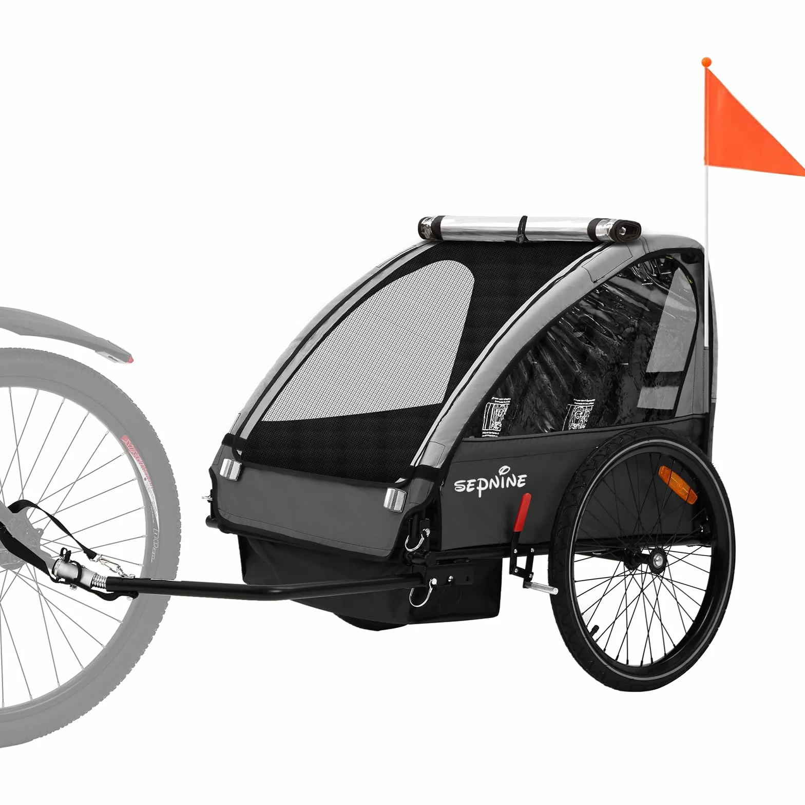 SEPNINE Remorque pour Enfant 2 Places Tout-Terrain Pliable avec Frein à Main 40 kg