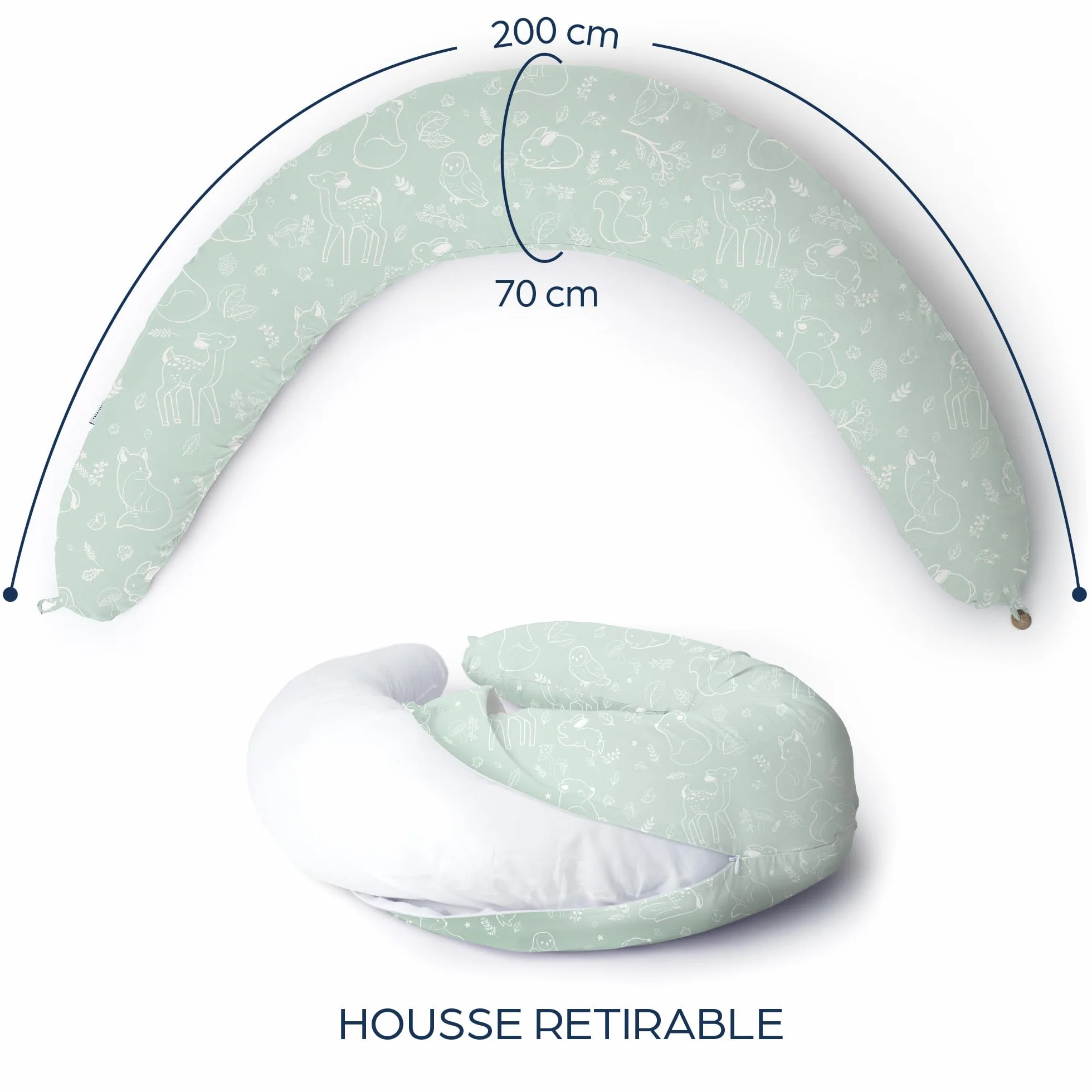 Niimo Coussin de Grossesse et d'allaitement XXL 100% Coton Lavable