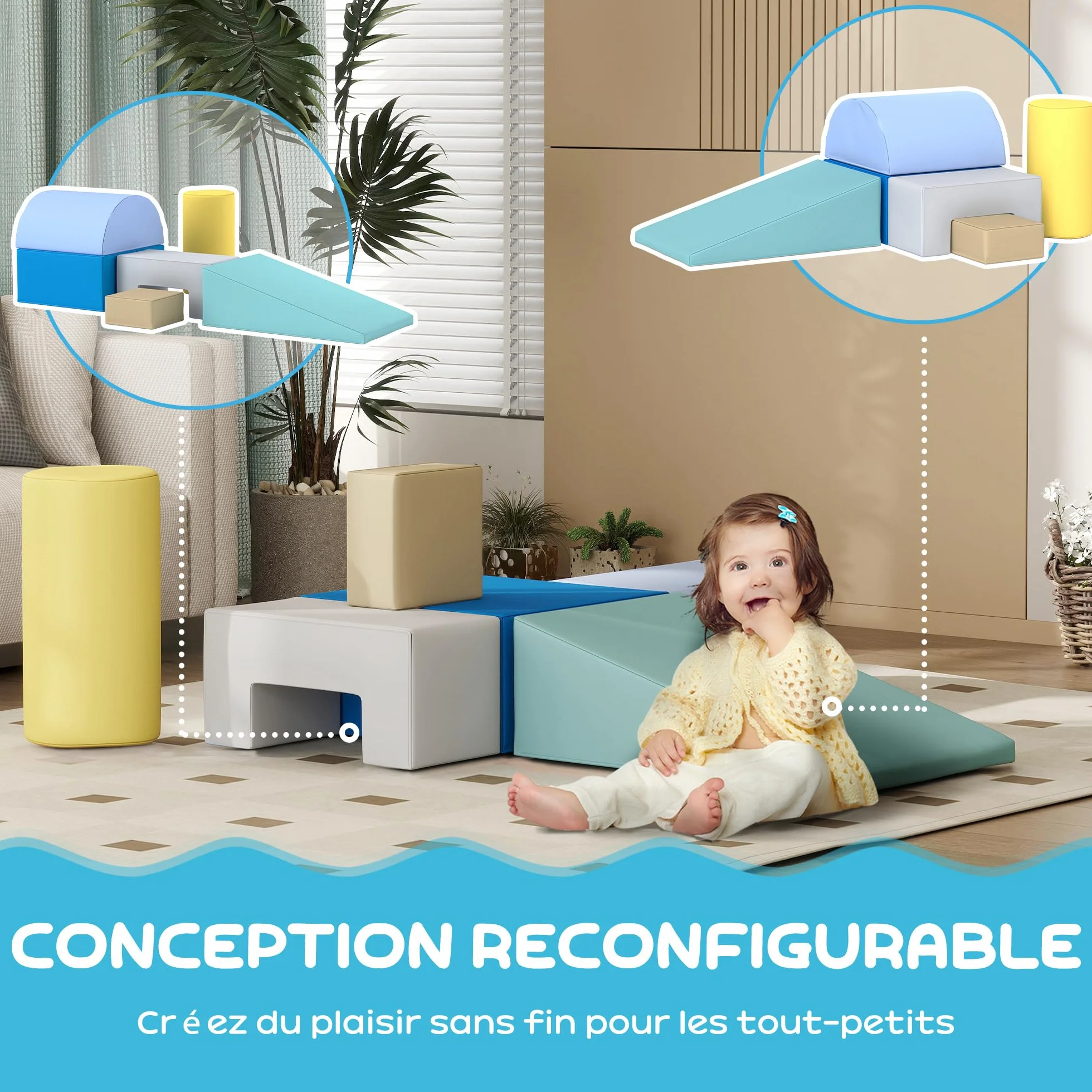 AIYAPLAY Parcours motricité bébé 6PCS Blocs de Construction en Mousse avec Housse en revêtement synthétique Jouets éducatifs Multicolore
