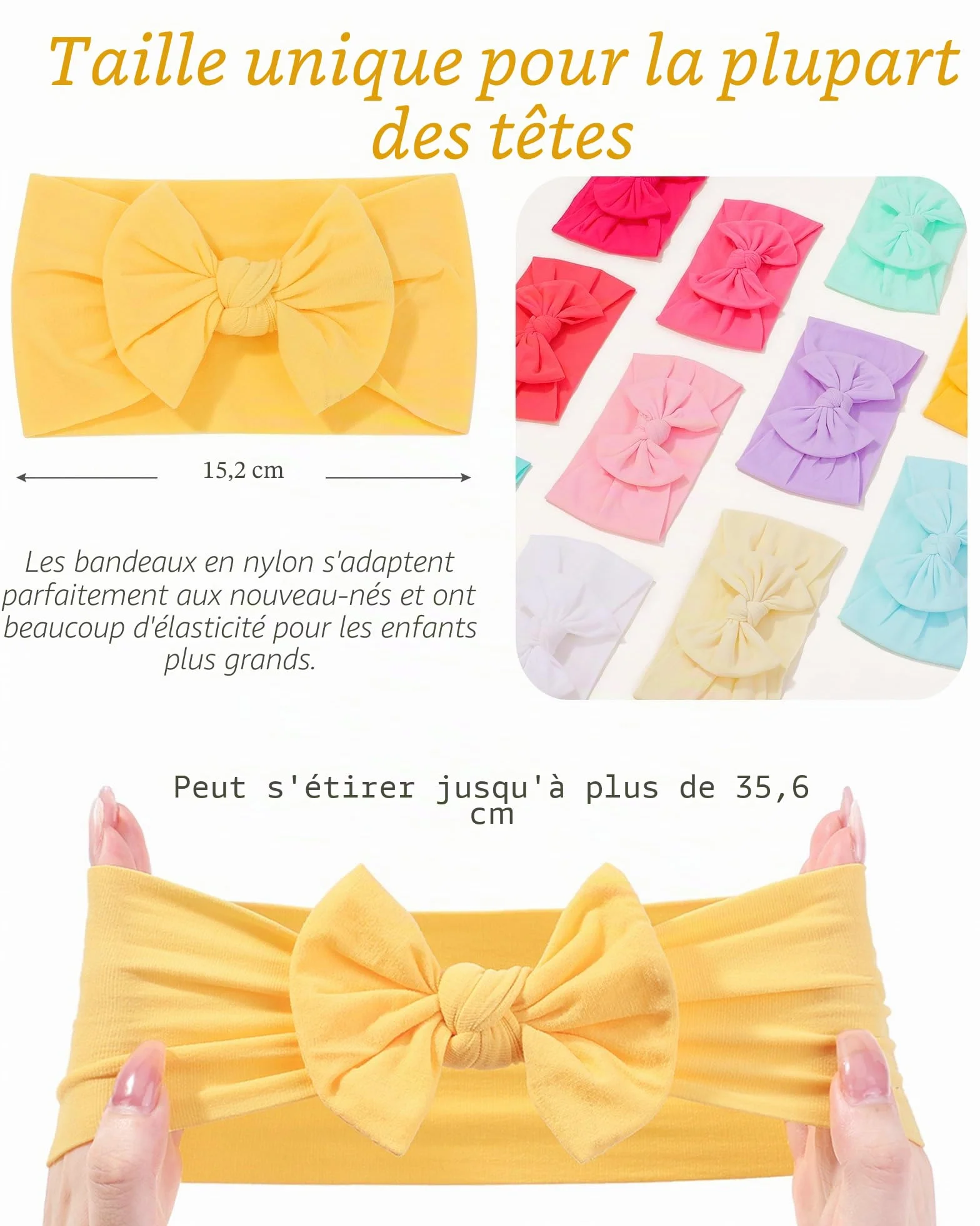 Bandeaux Élastiques avec Nœud en Nylon pour Nouveau-Nés - Accessoires Jollybows