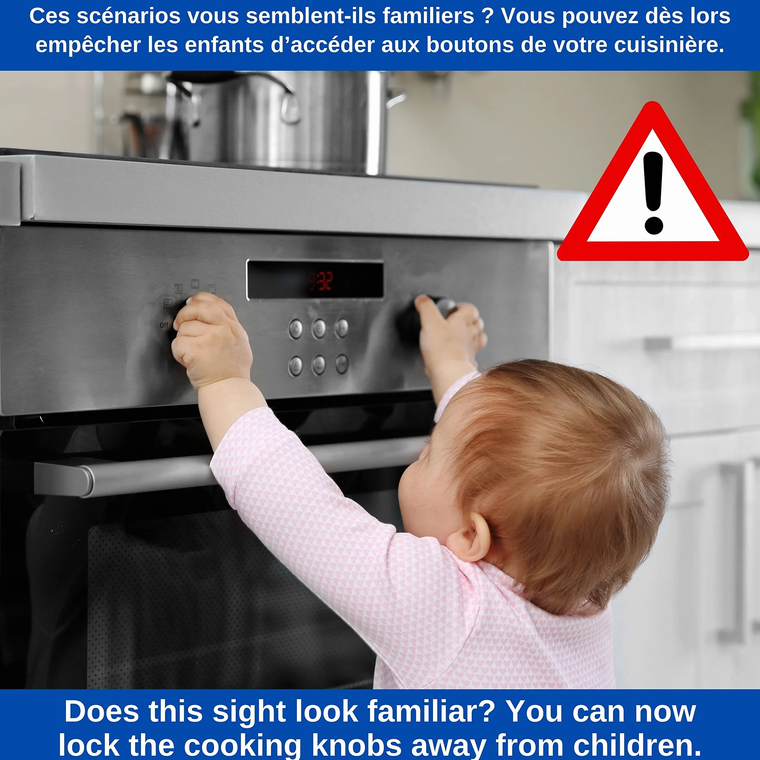 Cache-Boutons de Cuisinière et Verrou pour Four, Jeu de 7, Ø max. 4,9 cm, Distance centre 6,1 cm, Protection Enfants