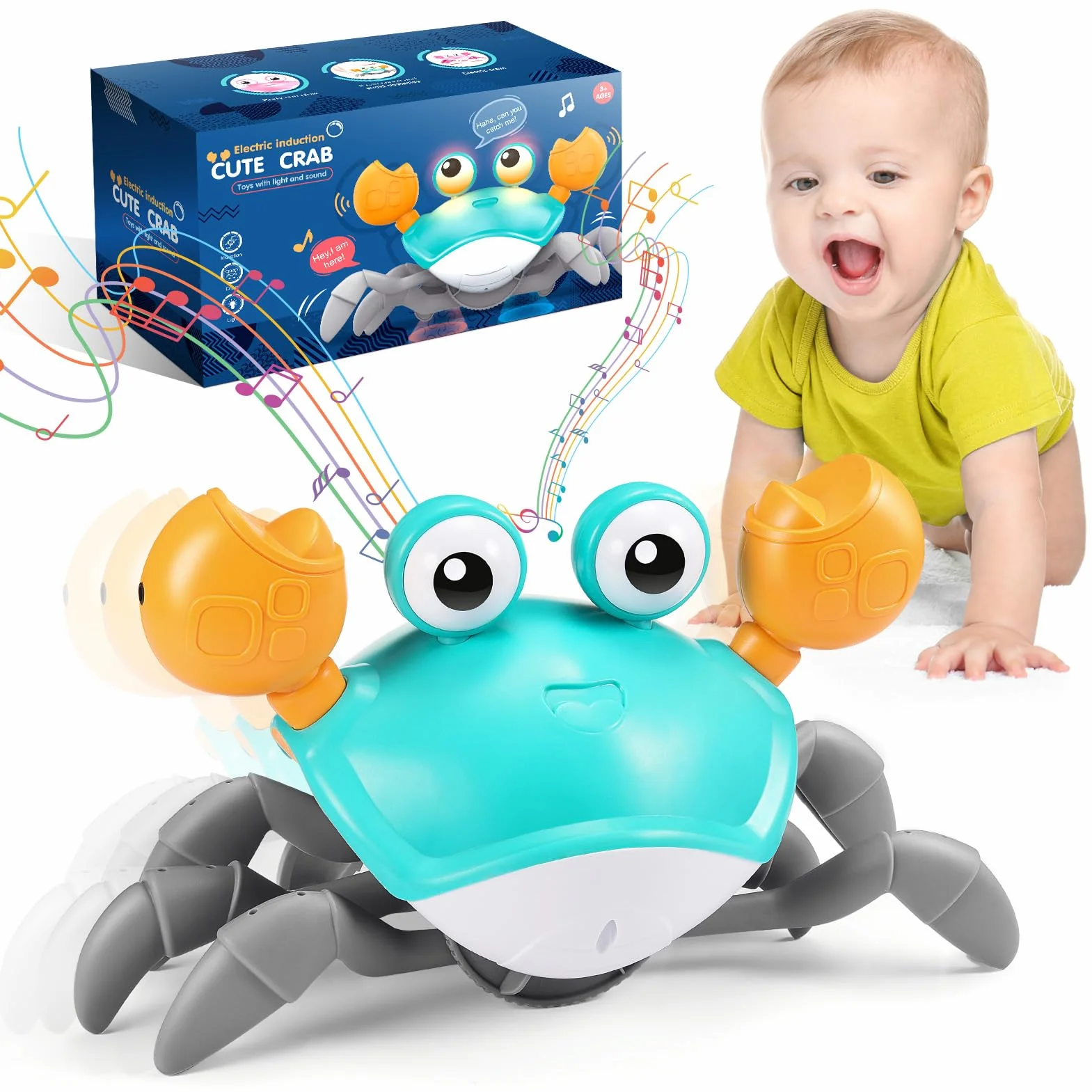 Adeokay Crabe Qui Marche Bebe Jouet Enfant 1 2 Ans Garcon Fille 6 7 8 9 10 Mois Crabot Rampant Cadeau Anniversaire Jeux Eveil 3-12 Mois