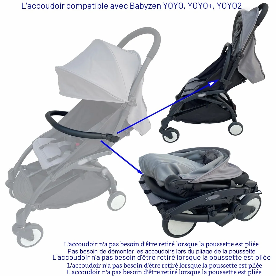 Barre pare-chocs poussette bébé compatible Babyzen YoYo 2 Yoyo+ noir