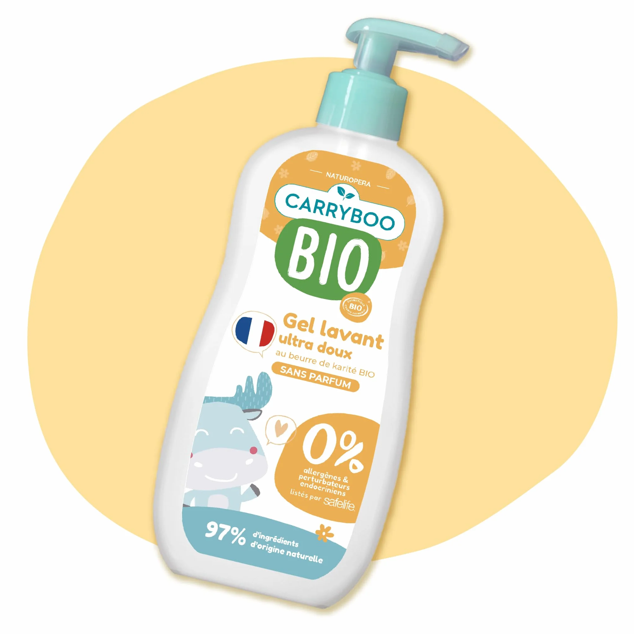 Gel Lavant 2 en 1 ultra doux à l'extrait d'abricot Bio Flacon pompe 500ml