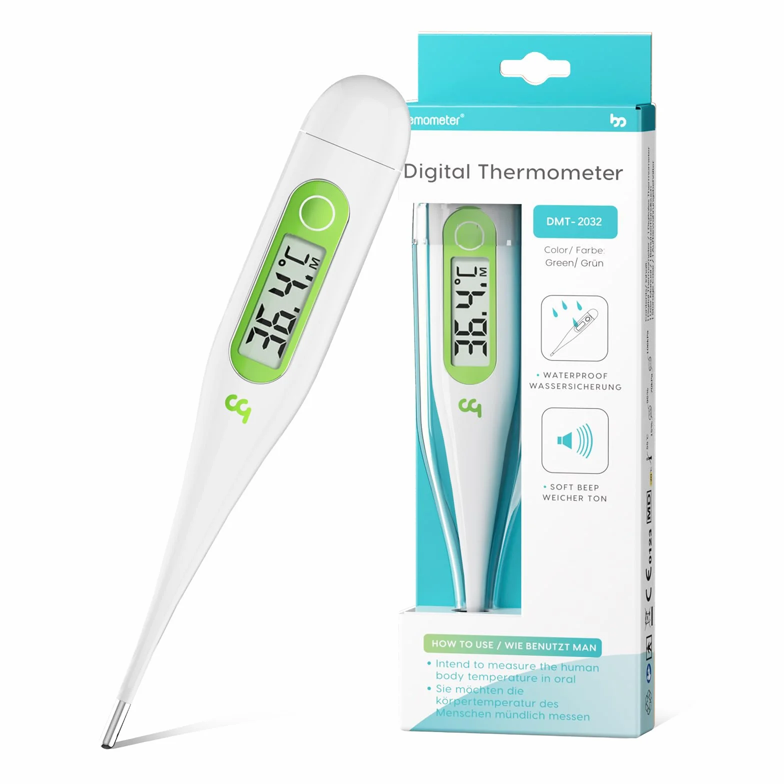 Thermomètre Numérique Médical pour Bébé et Adultes, Rapide et Précis, Commutable ℃/℉, Vert