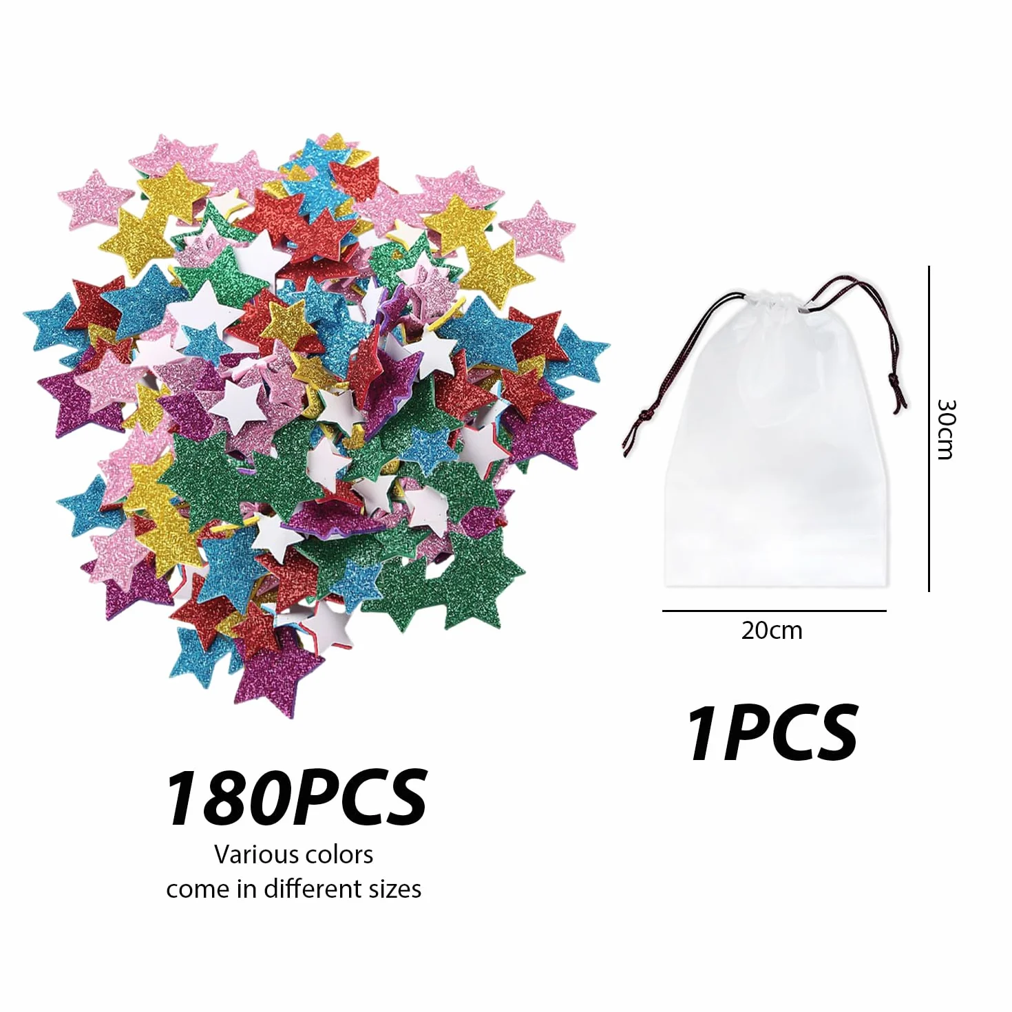Autocollants à paillettes étoiles à cinq branches - Lot de 180 - Décoration de fête pour enfants