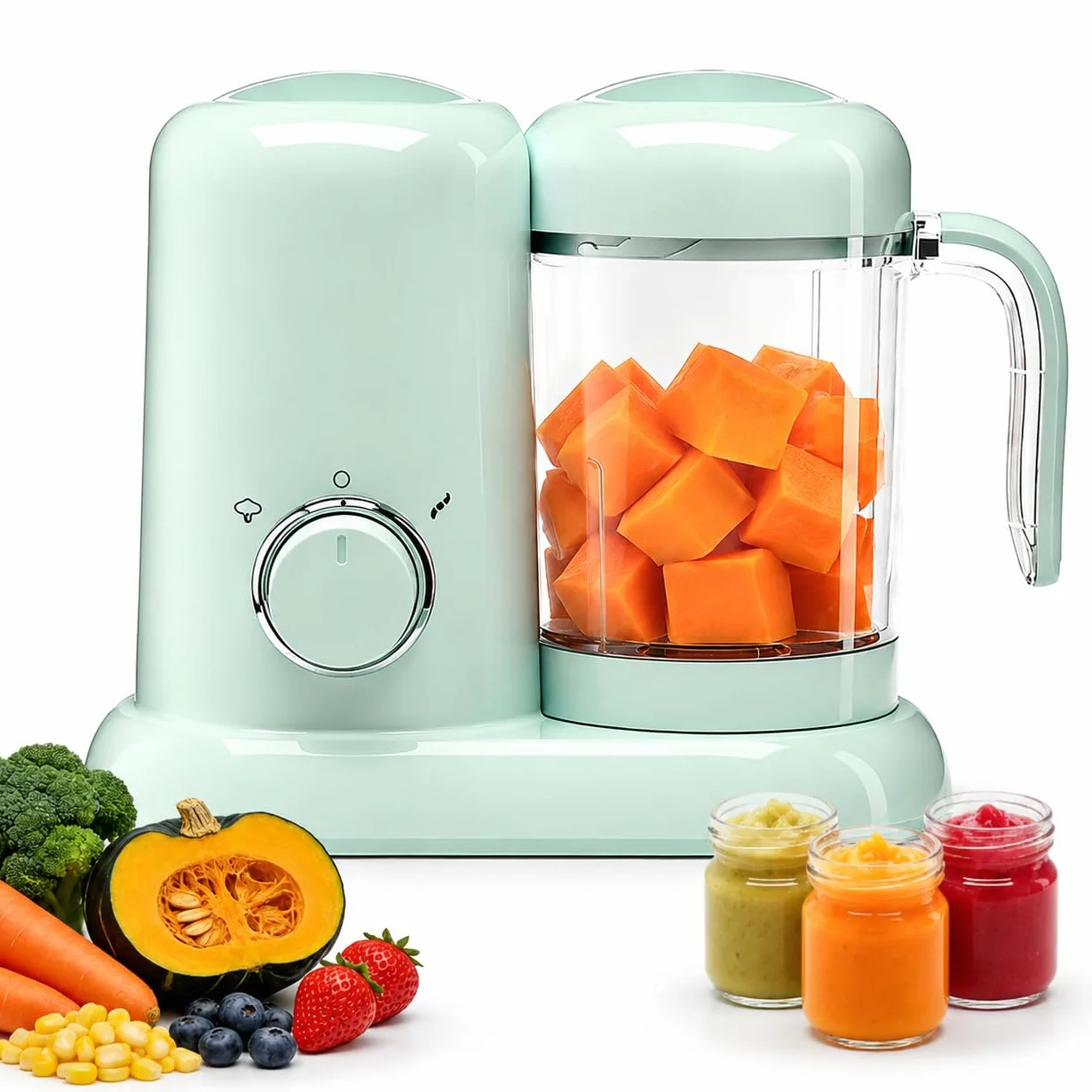 Robot Cuiseur Mixeur pour Bébés Multifonctions avec Panier Vapeur Lame Inoxydable 304 Sans BPA