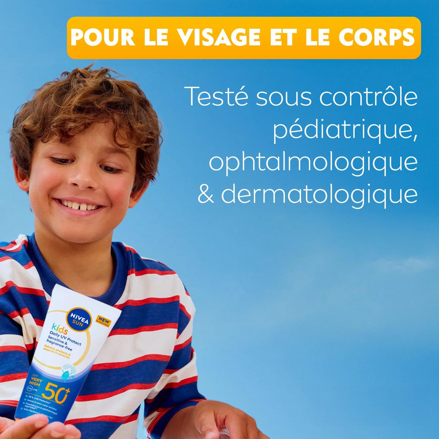 NIVEA SUN Crème Solaire Quotidienne Kids FPS50+ Protection Solaire Enfant Visage et Corps 100 ml
