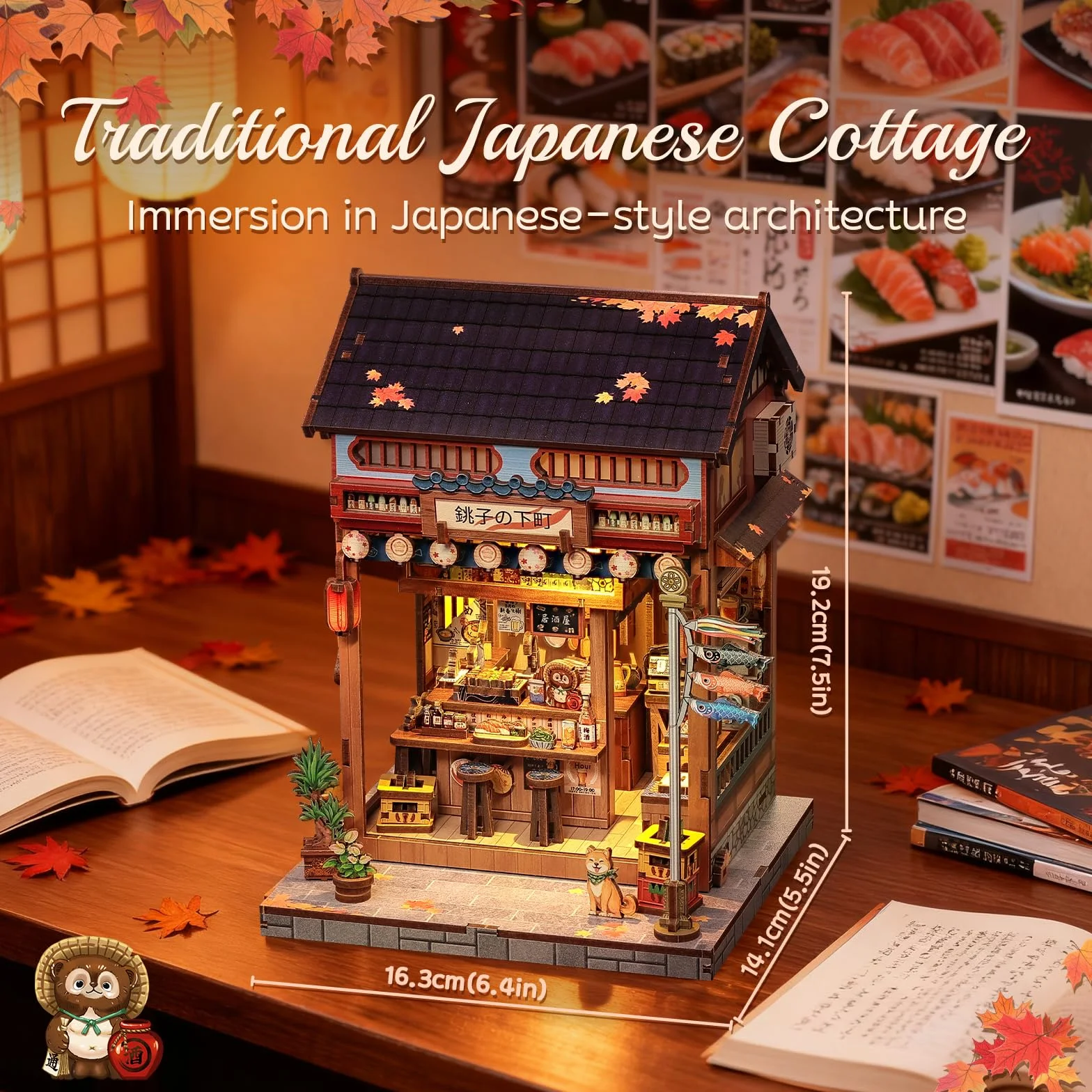 Cutefun Book Nook Kit - Kit de Mini-Maisons de poupées Japonais avec Éclairage LED - Maison de Livres en Miniature à Assembler