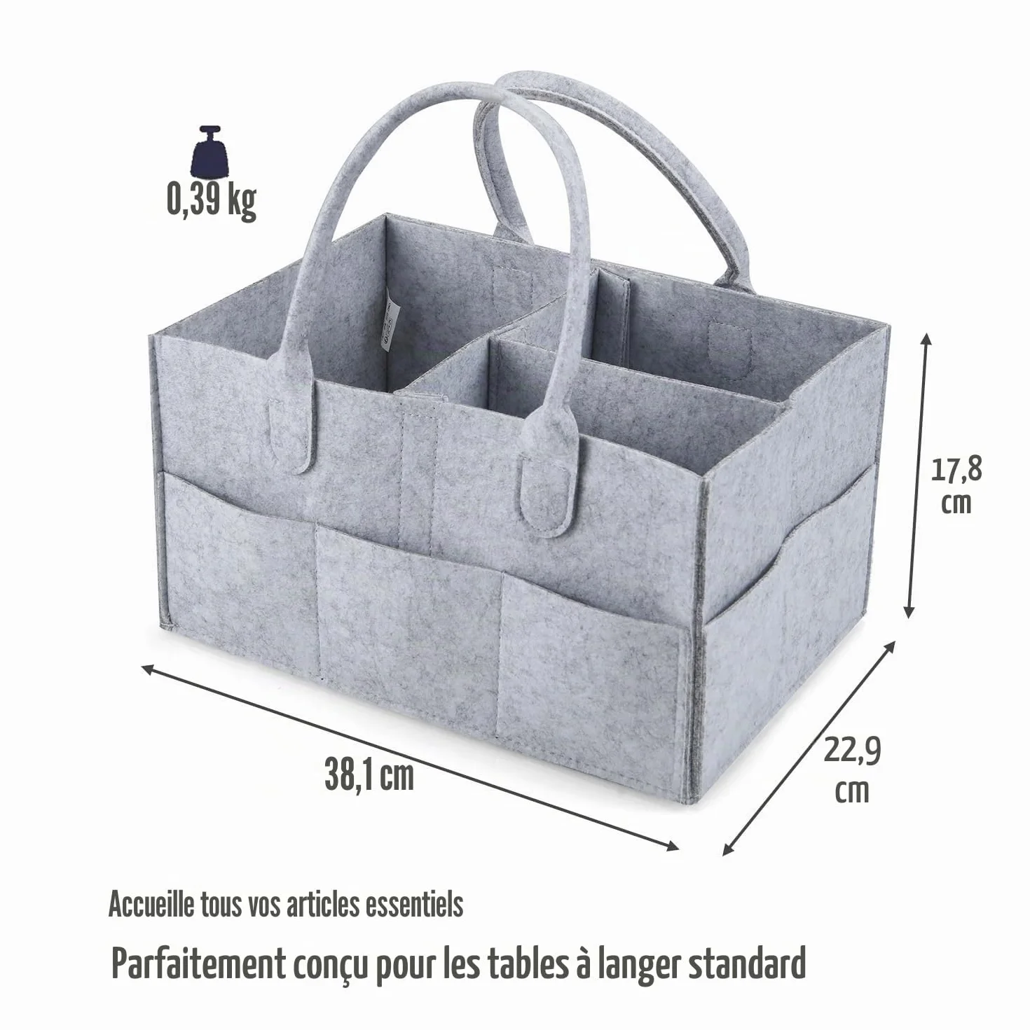 PandaEar Organisateur de Couches Portable, Panier de Rangement pour Bébé avec Compartiments pour Lingettes, Gris