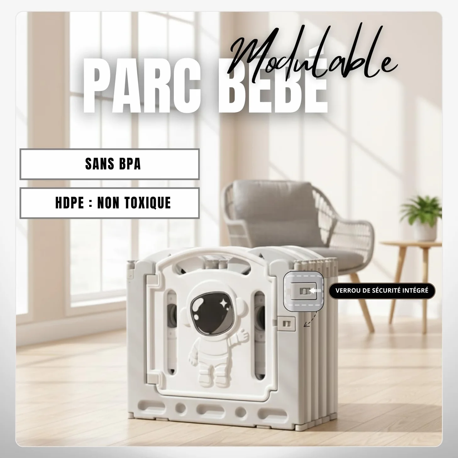 Parc Bébé Modulable 145x145 CM Gris et Blanc – Aire de Jeu Sécurisée pour Enfant