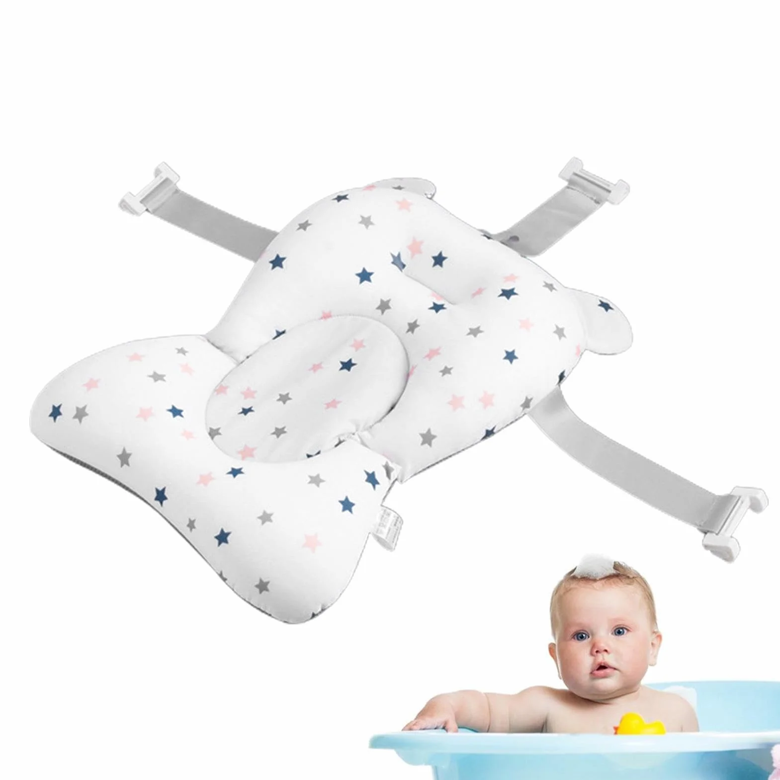Coussin de Bain Bébé Matelas Oreiller Chaise 0-12 Mois avec Boucles et 3 Courroies de Sécurité
