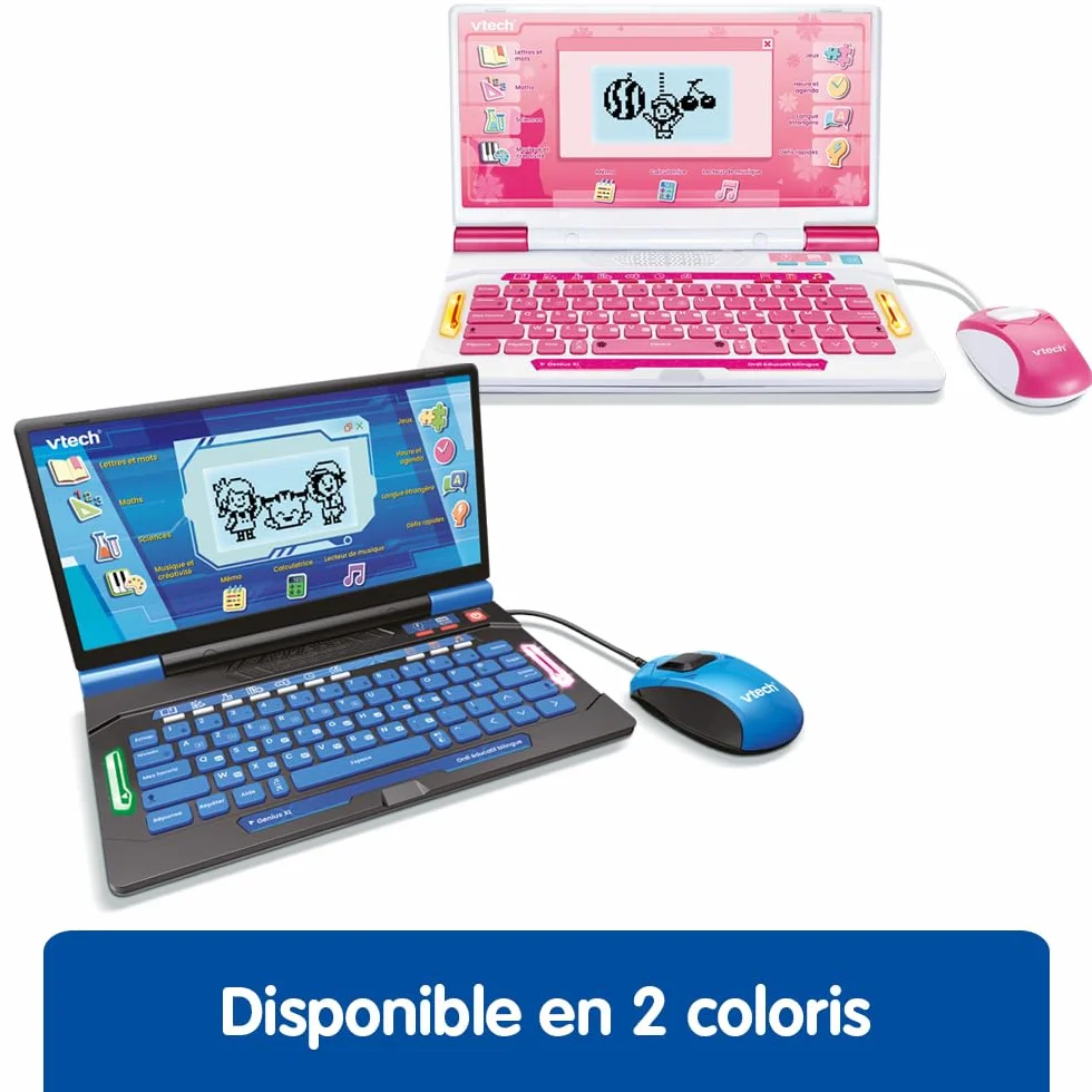 VTech Genius XL Ordi Éducatif Bilingue Bleu Ordinateur Enfant avec Écran LCD Clavier AZERTY Souris 164 Jeux Éducatifs CP CM2 Cadeau Enfant 6 Ans Français Anglais
