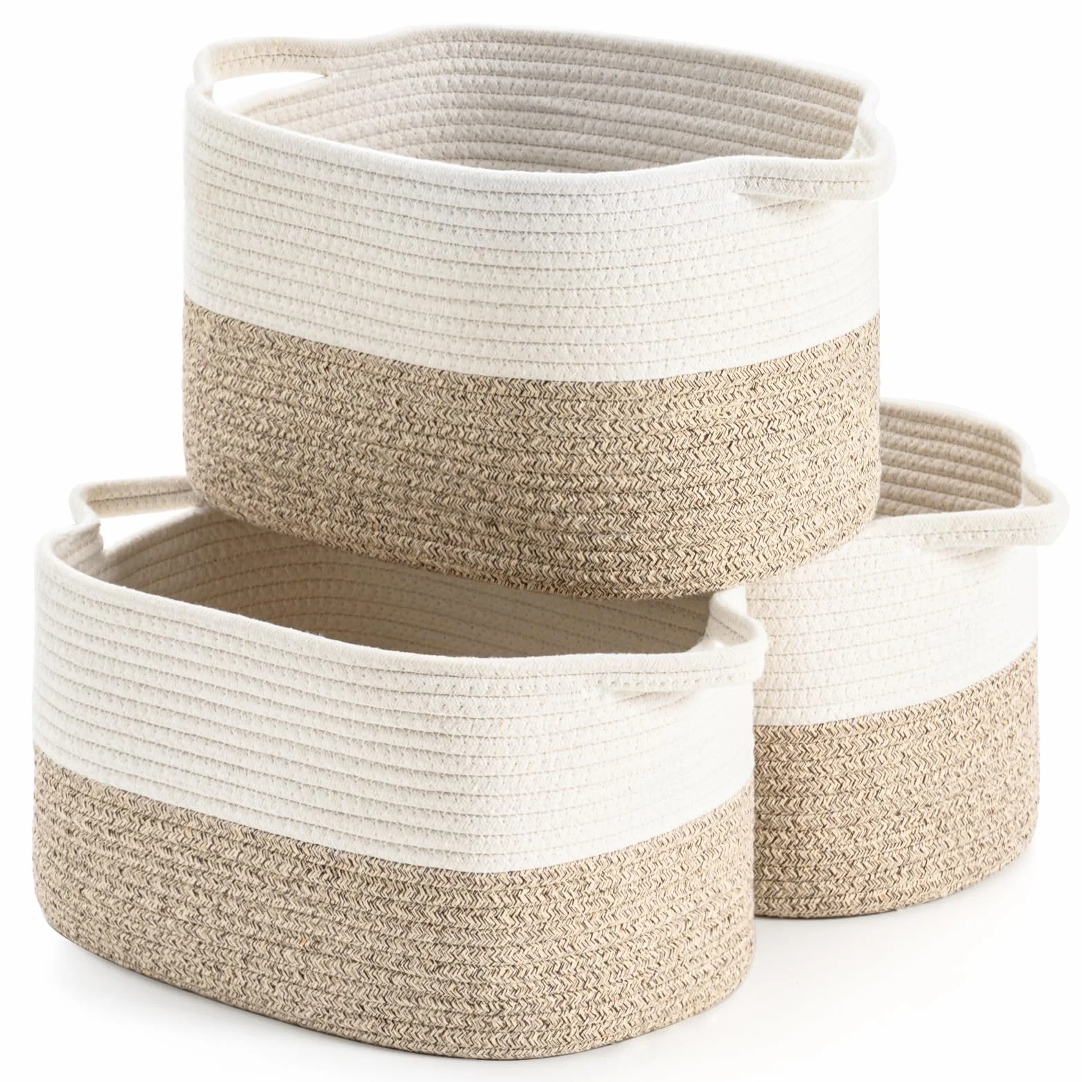 Lot de 3 paniers de rangement tissés en corde de coton 38 x 25 x 22 cm
