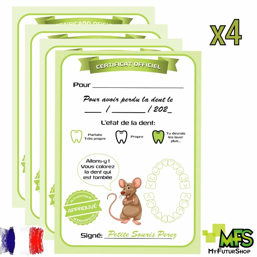 Porte-enfant pour dent la petite souris avec boîte échelle certificats version française vert