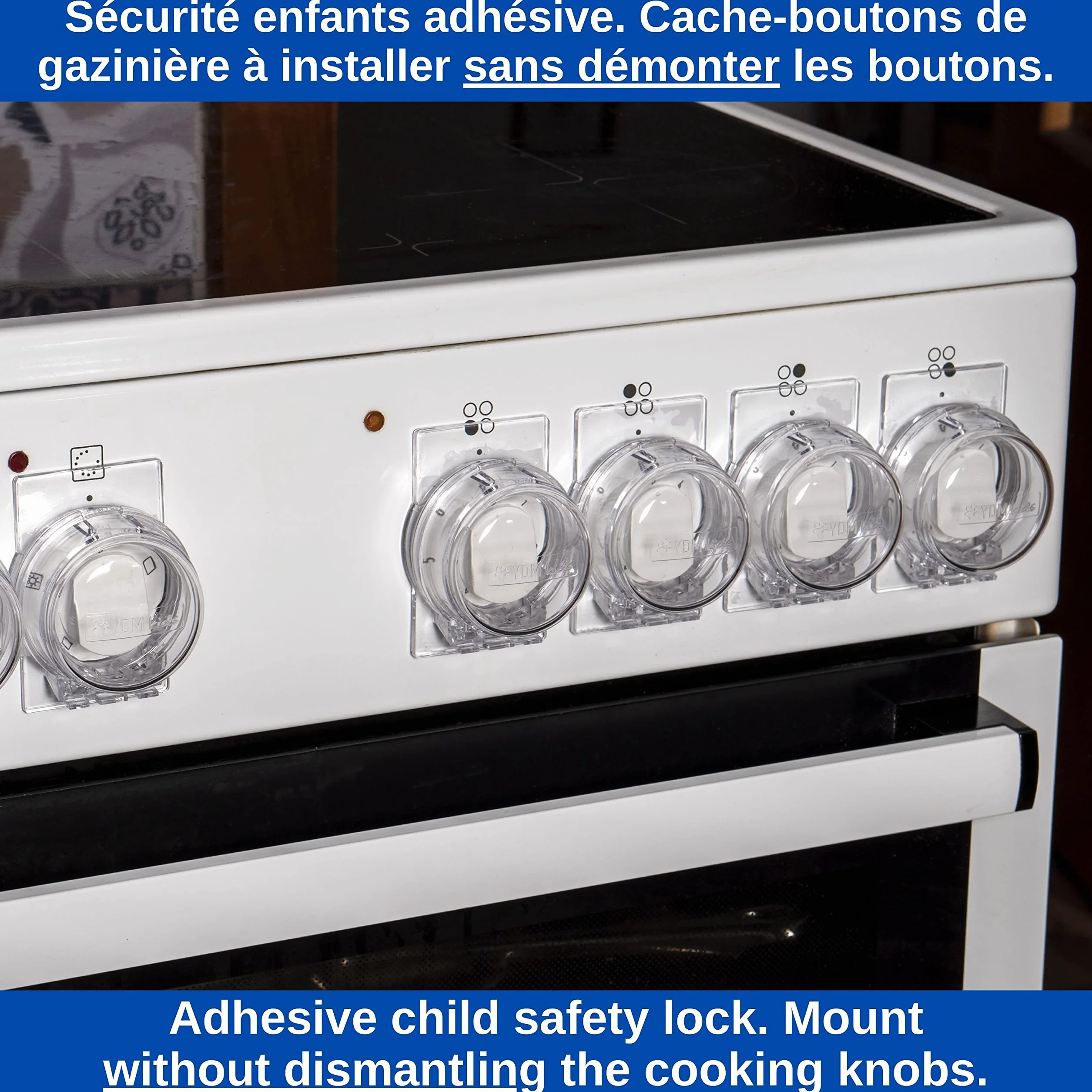 Cache-Boutons de Cuisinière et Verrou pour Four, Jeu de 7, Ø max. 4,9 cm, Distance centre 6,1 cm, Protection Enfants
