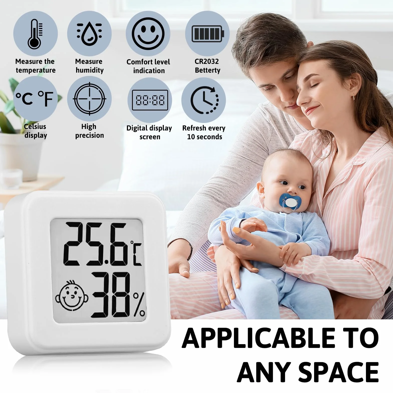 Thermomètre Hygromètre Intérieur Numérique Lot de 6, Mini Thermomètre Digital Haute Précision, Moniteur Température Humidité