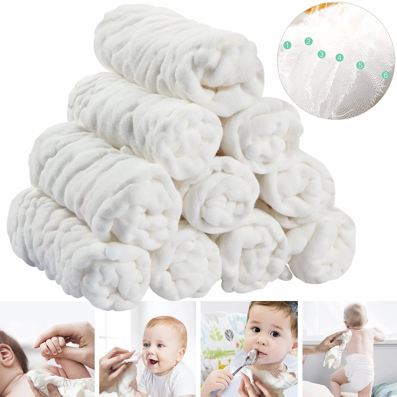 Lingette Bébé Lavable 10 Pcs 25x25cm Serviette Visage Main