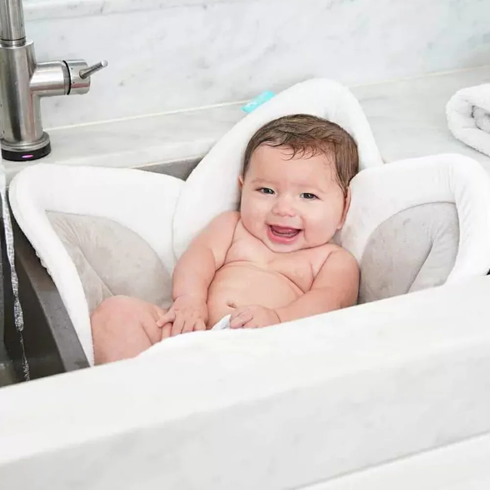 Coussin de Bain Bébé 80cm, Siège de Bain en Maille, Tissu Doux, Blanc