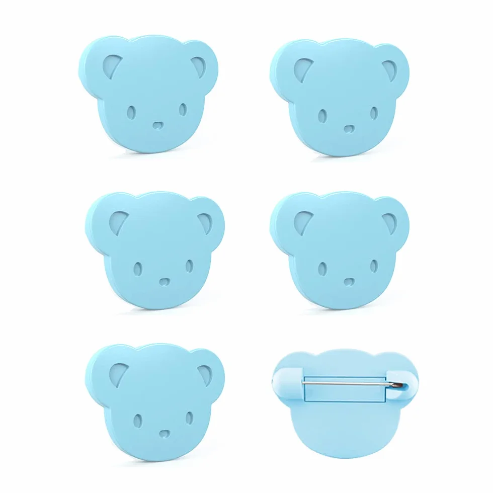 Lot de 6 épingles à nourrice bébé avec coque plastique, clips sécurité multifonctions pour vêtements bébé, nappes et couches (ours bleu)